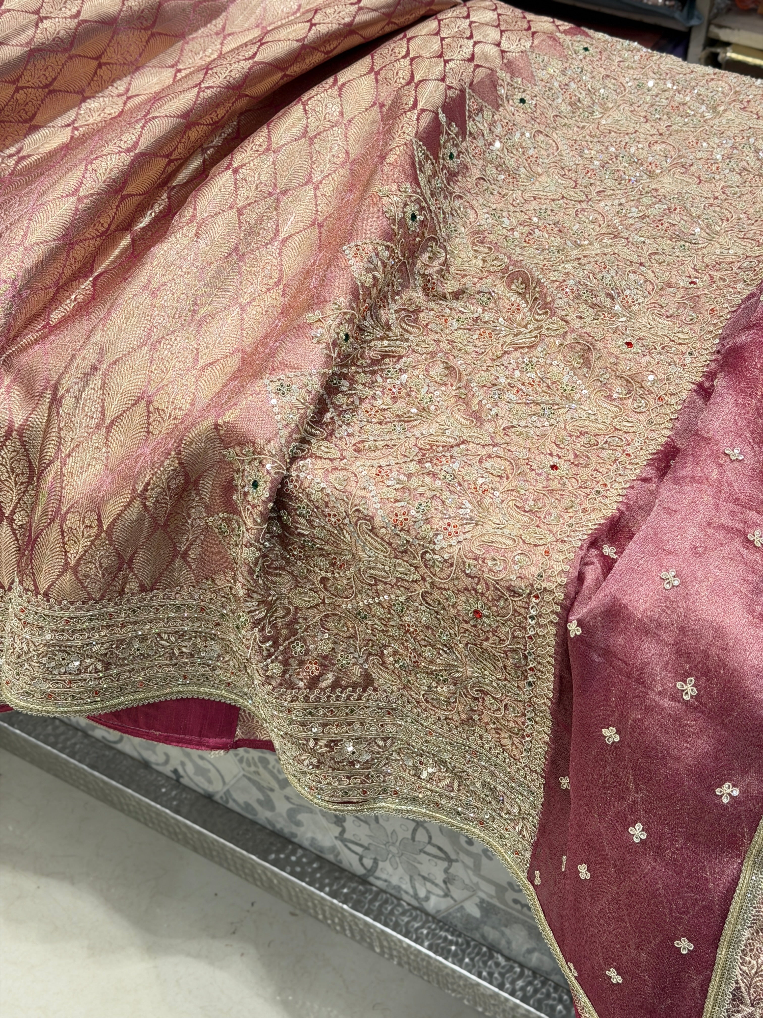 Red Tissue Kanjivaram Contemporary Hand Embroidery Saree