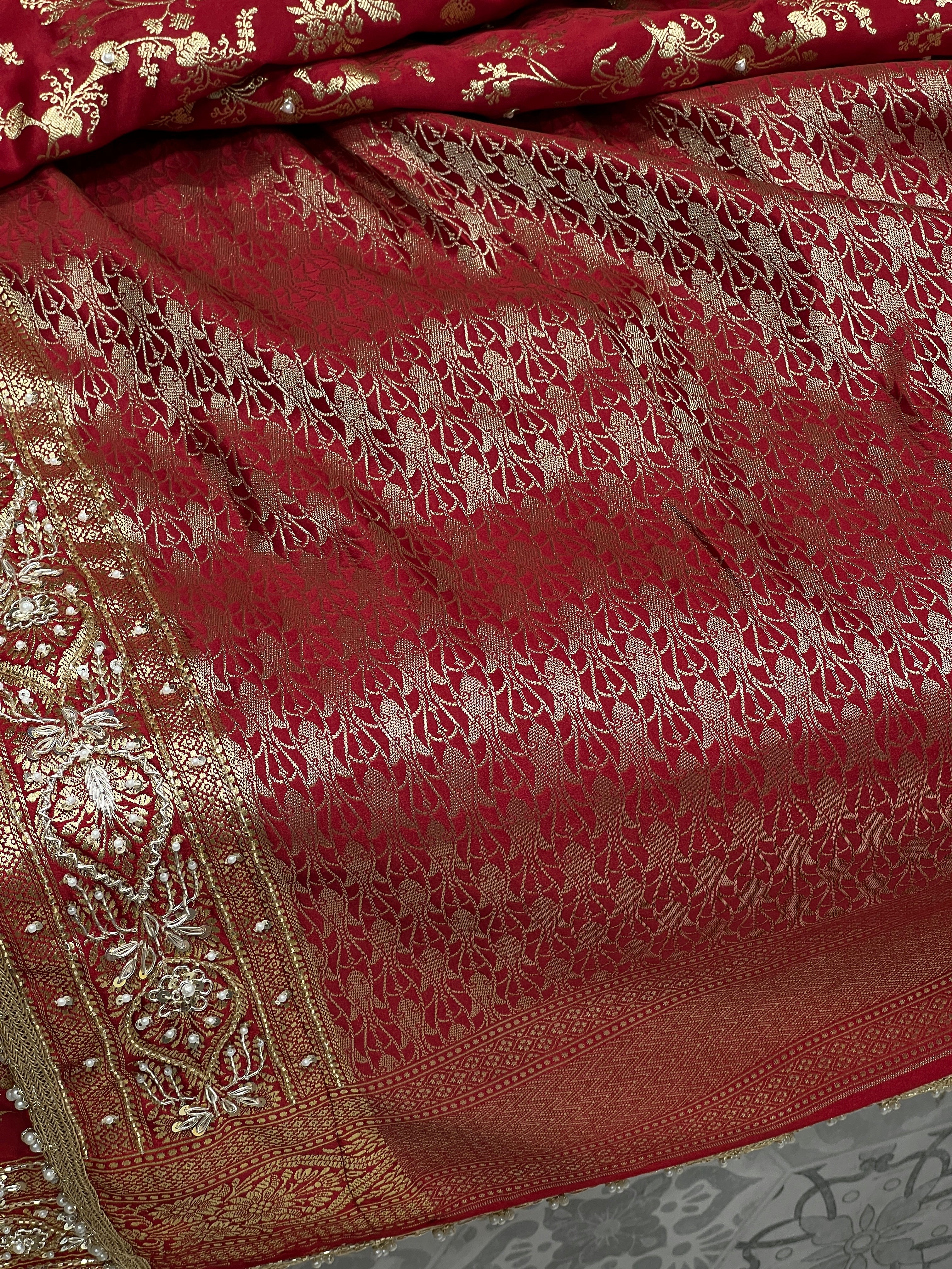 Maroon Banarasi Bloom Border Hand Embroidery Saree