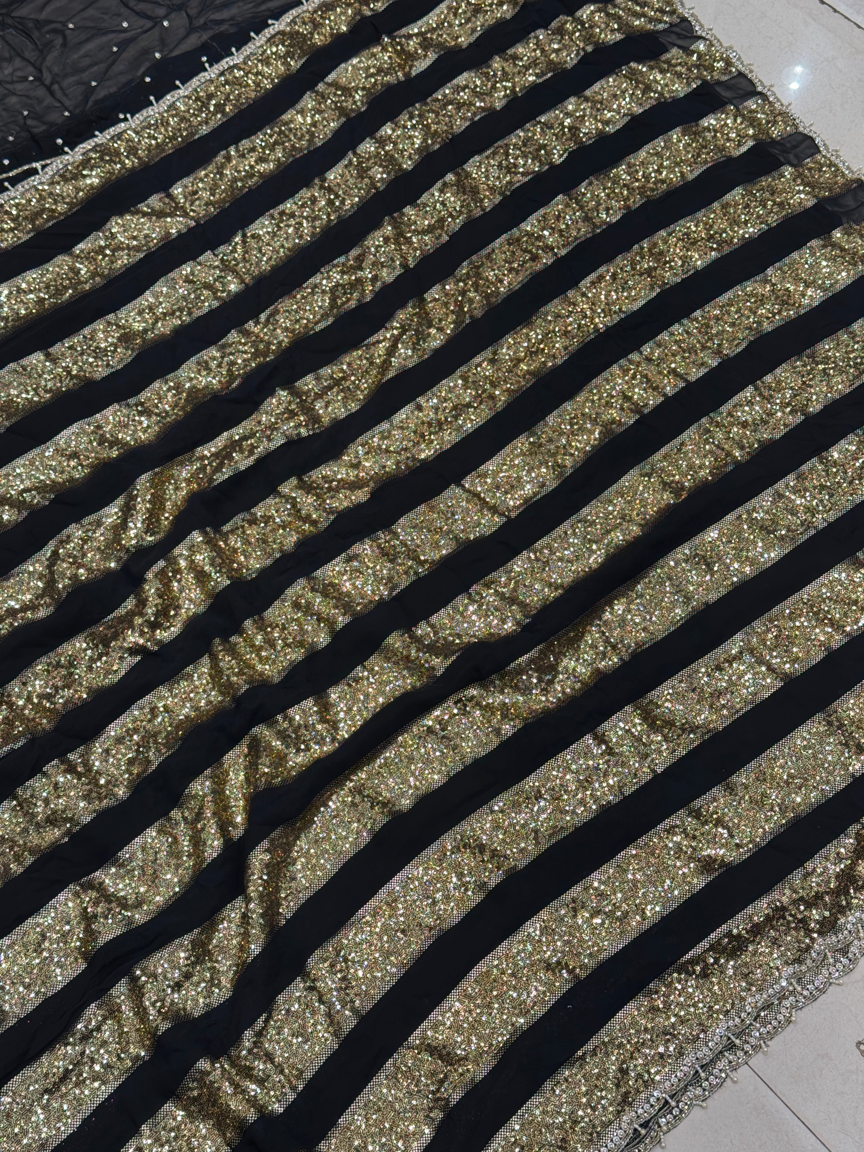 Black Georgette Sequin Contemporary Saree