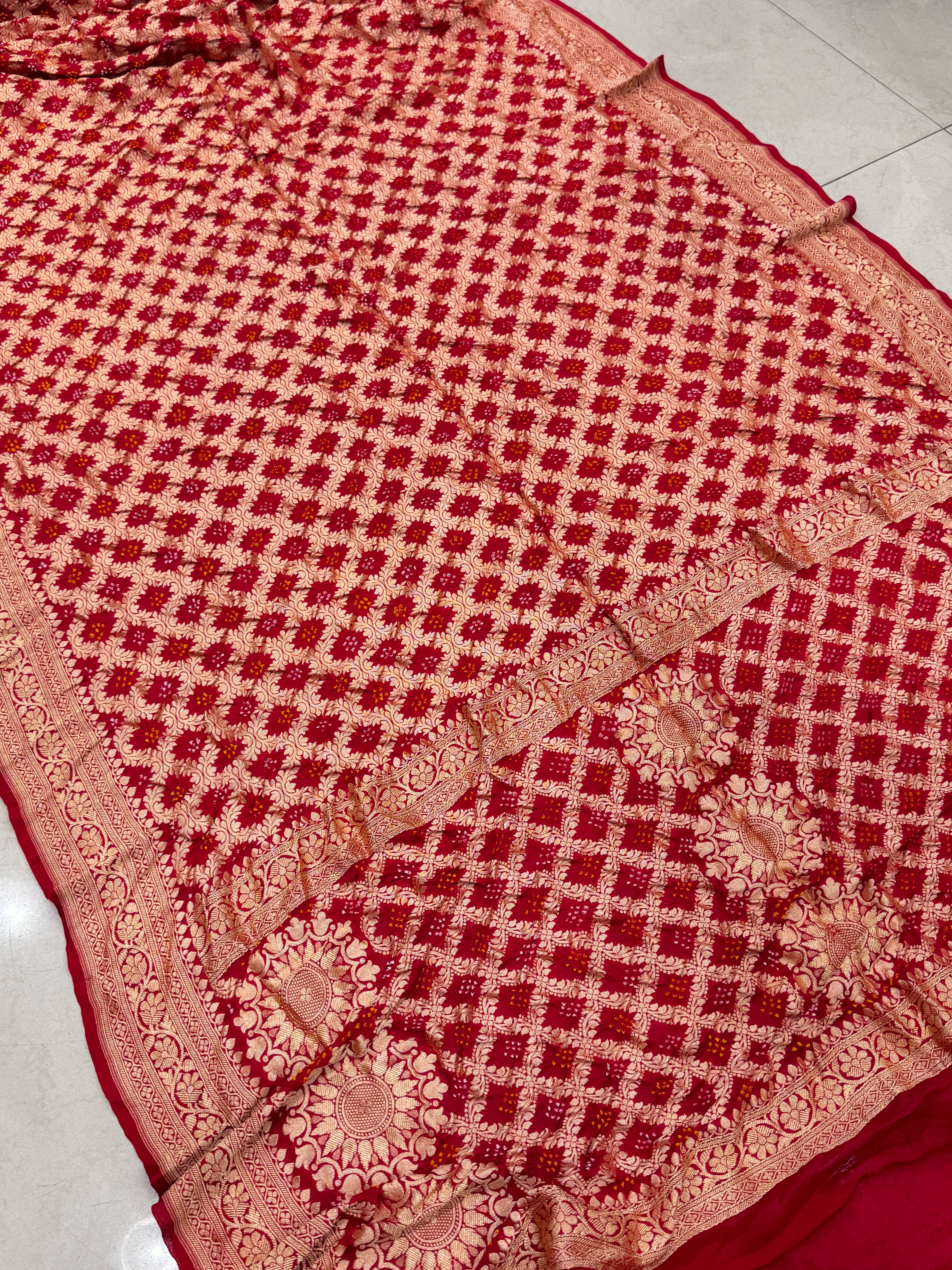 Red Bandhej Bandhini Saree