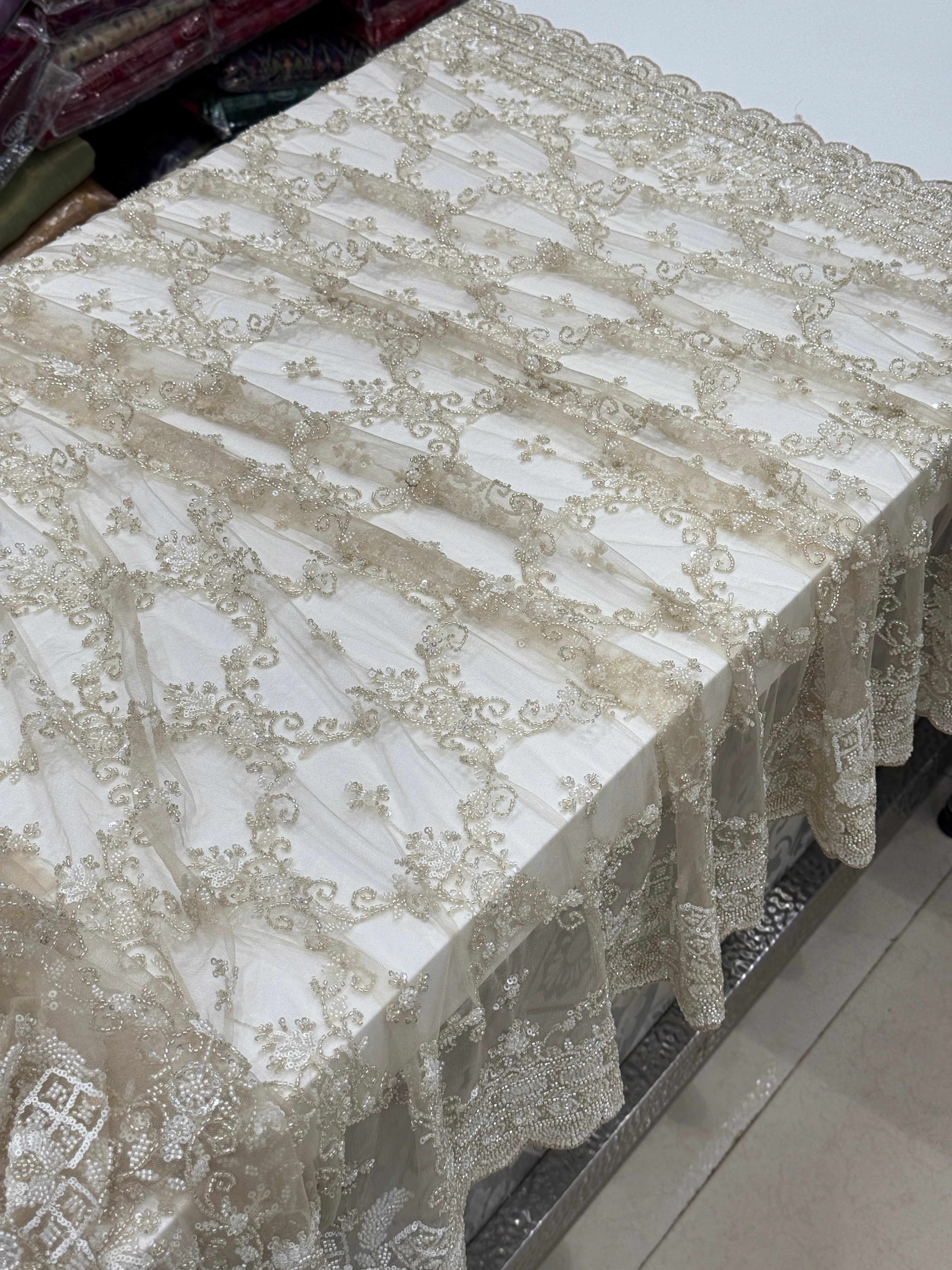 Net Moti Sequin Jaal Embroidery Saree