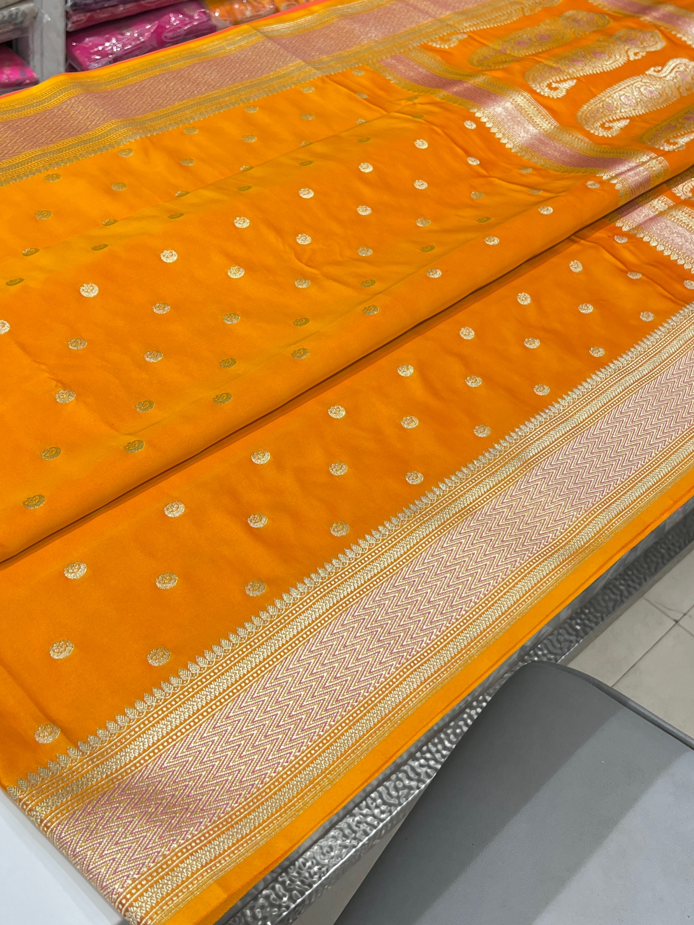 Mango Yellow Banarasi Small Chand Butti Saree