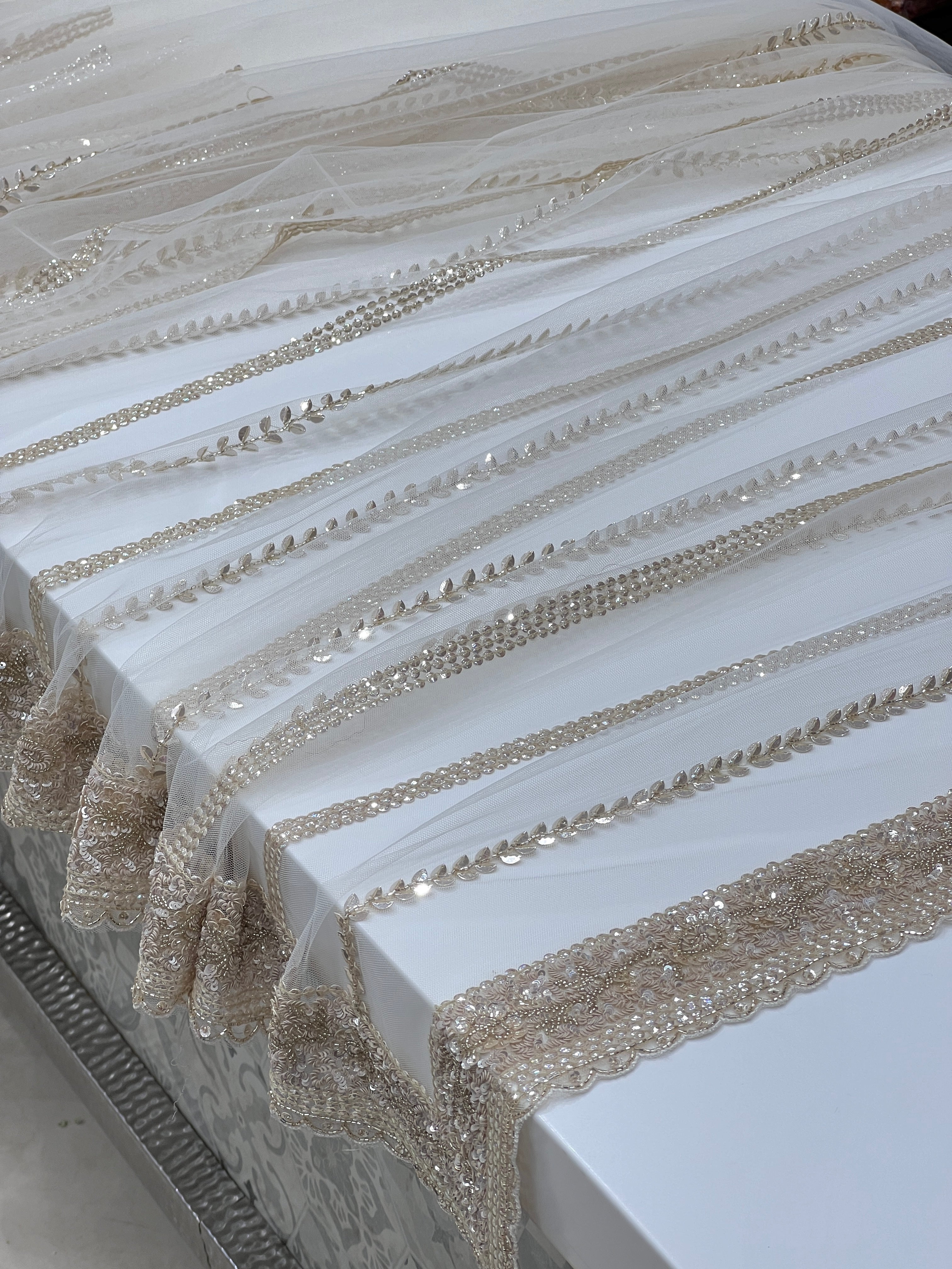 White Sequins Cuddana Net Embroidery Saree