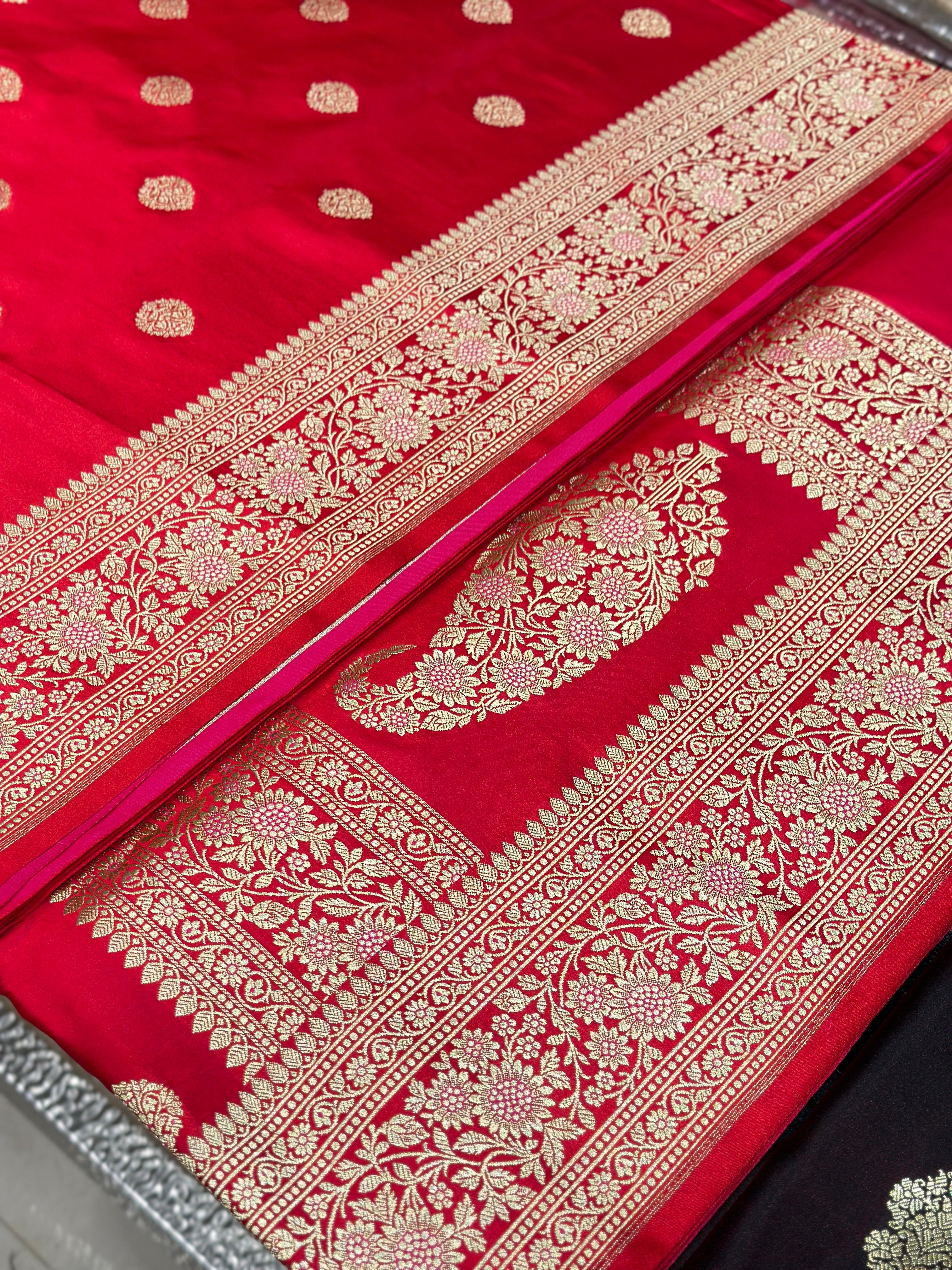 Red Banarasi Meenakari Mushru Silk Saree