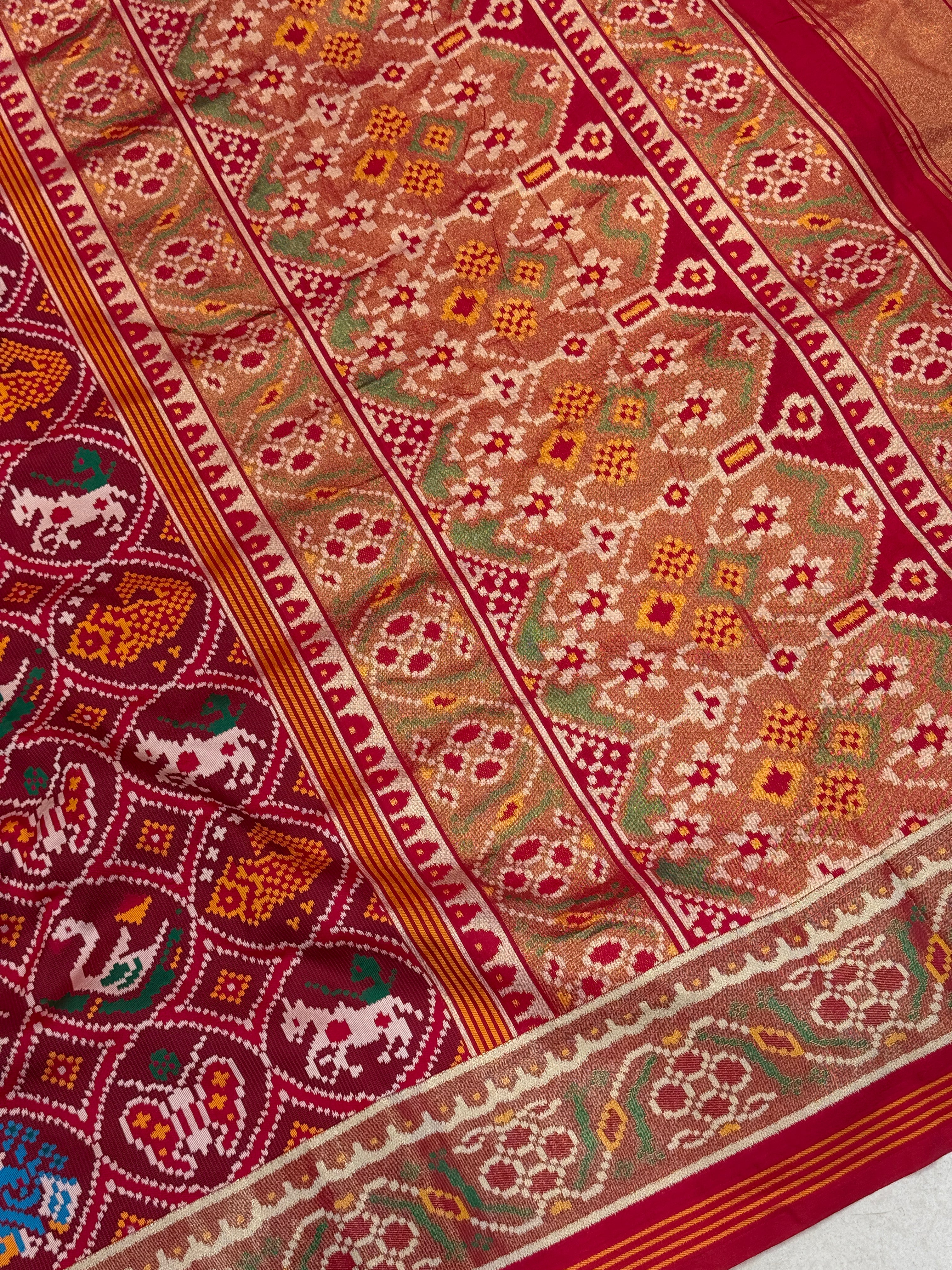 Red Navratan Chowk Semi Silk Weaved Patan Patola Saree