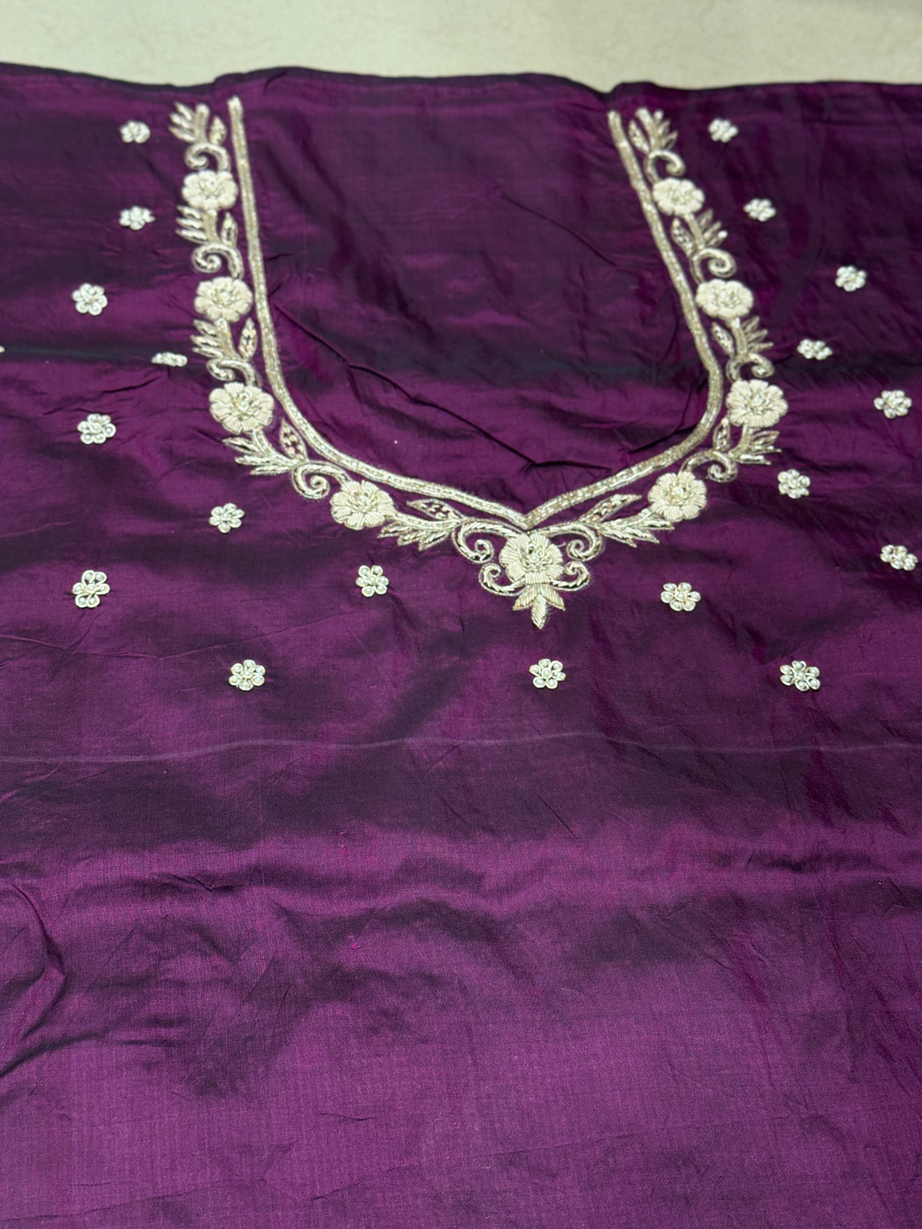 Violet Meenakari Handloom Banarasi Katan Jaal Zardosi Embroidery Saree