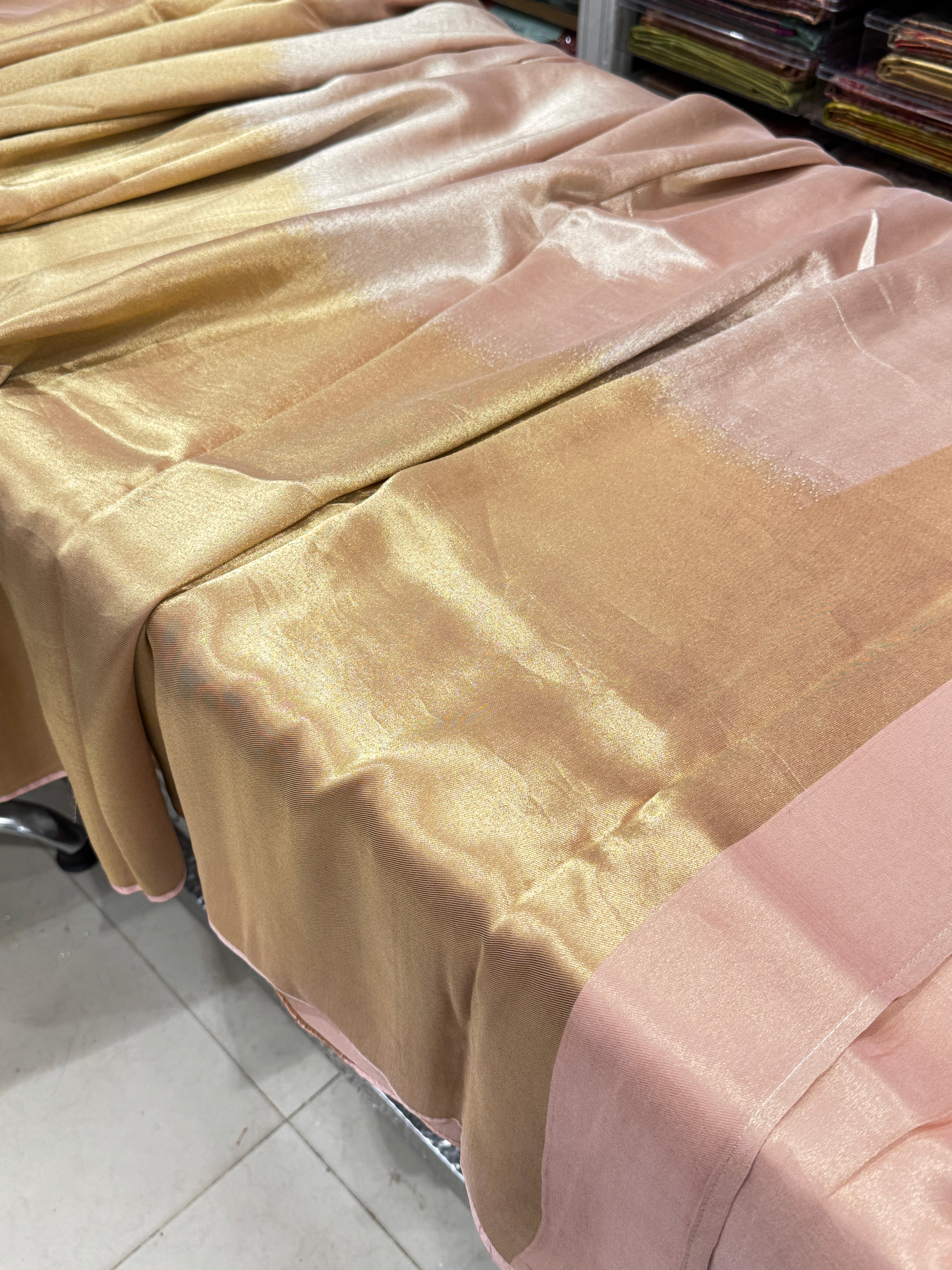 Light Pink Gold Silver Half Half Contemporary Banarasi Tissue Silk Saree