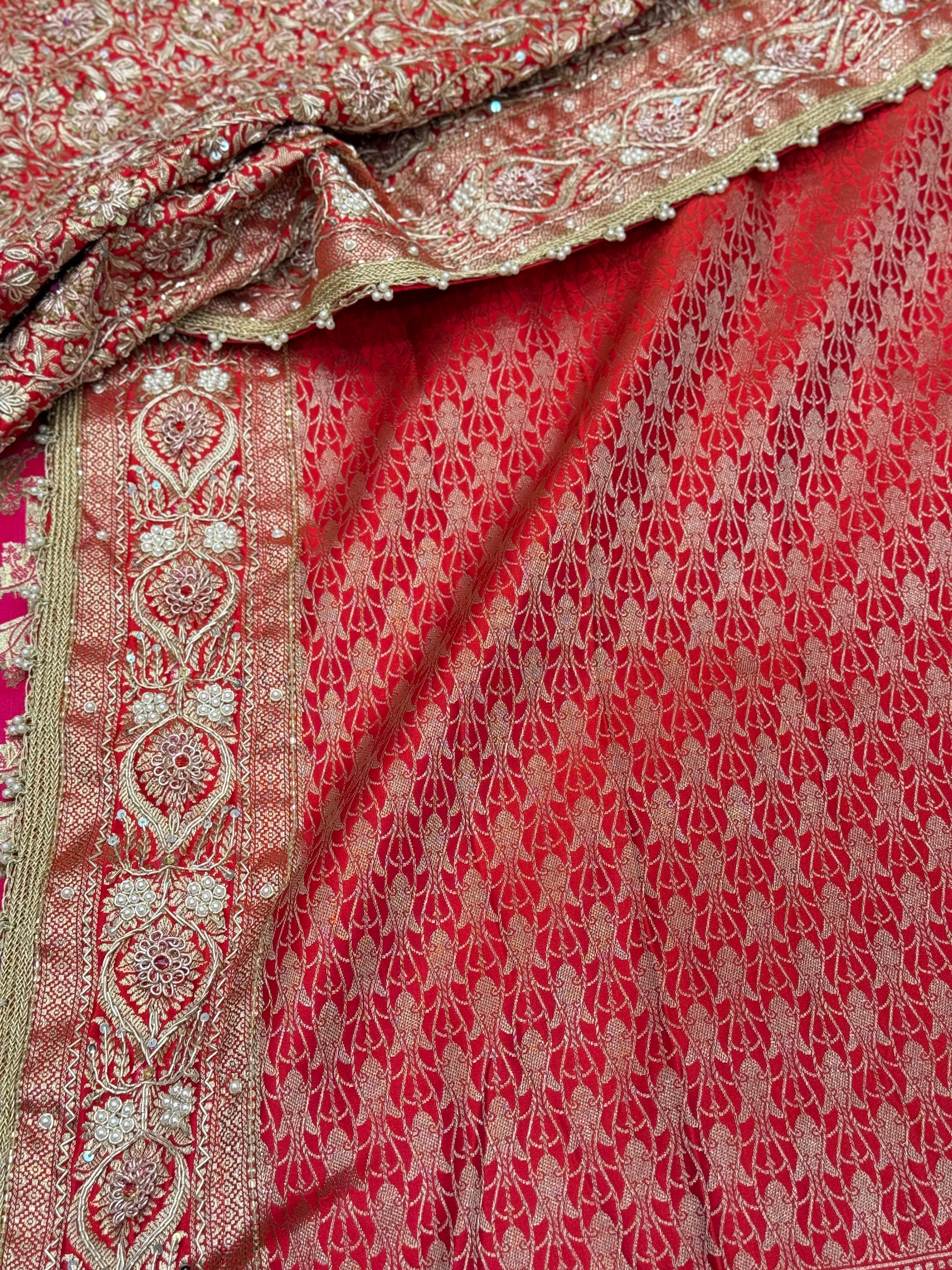 Red Banarasi Crystal Embroidery Saree