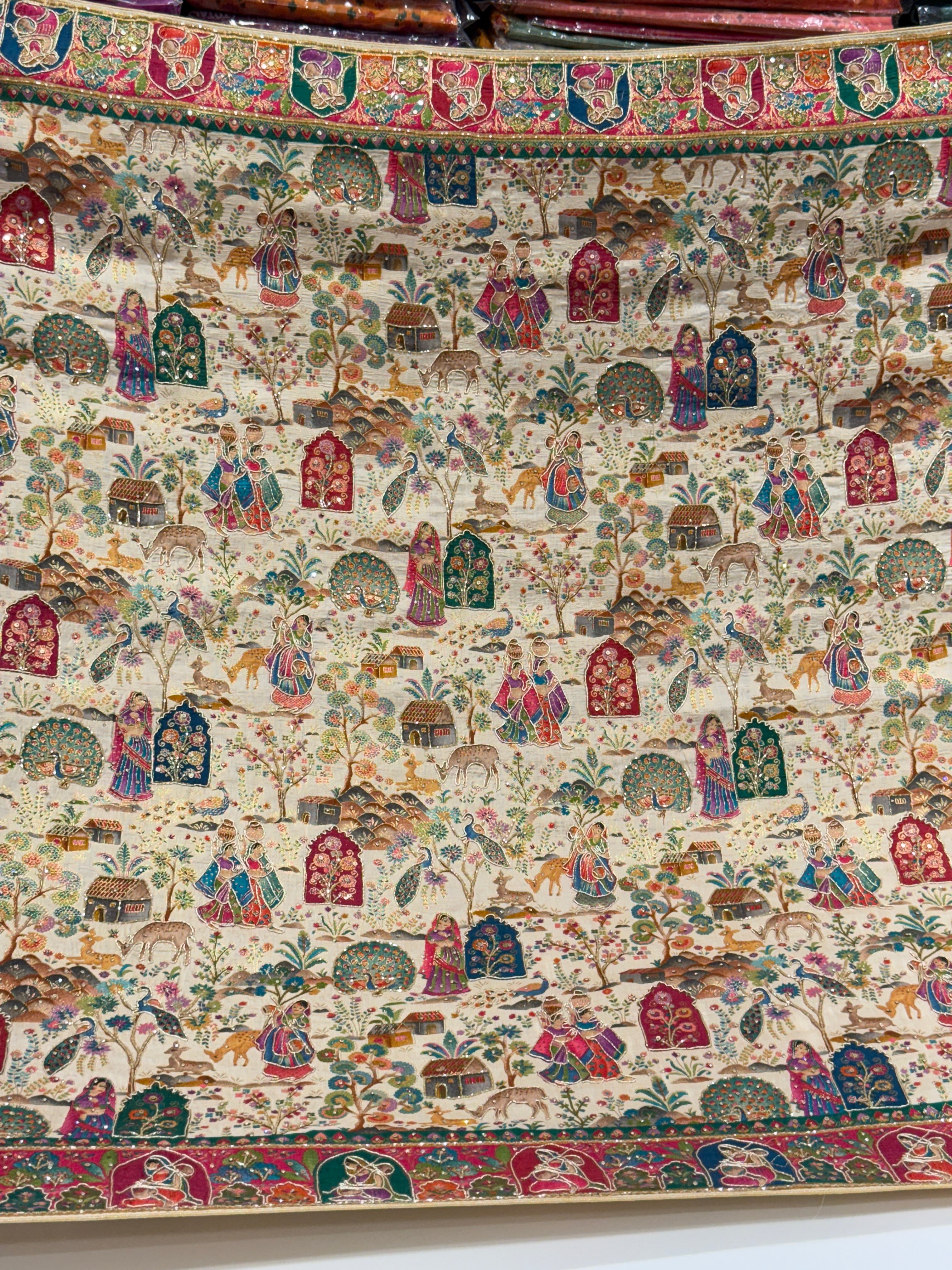 Beige Munga Multi Colour Hand Embroidery Saree