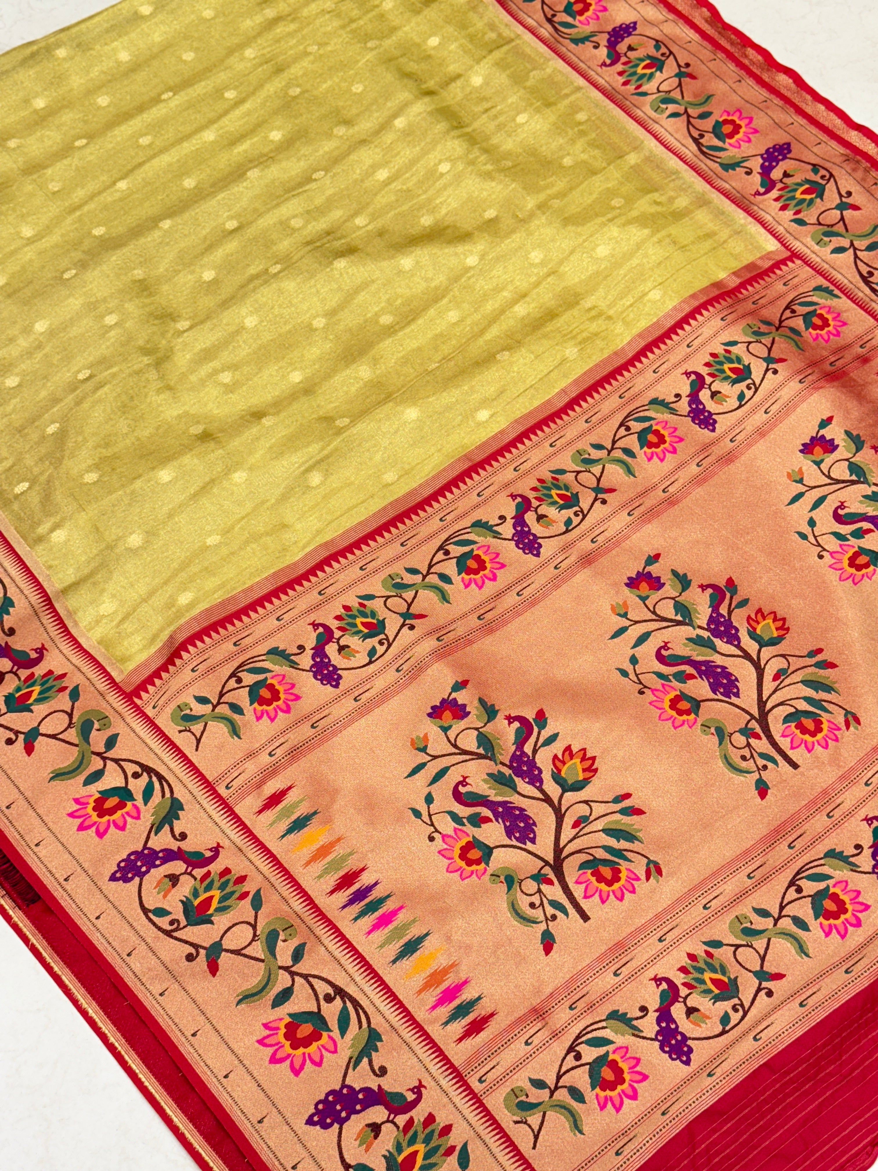 Neon Tissue Paithani Peacock Border Saree