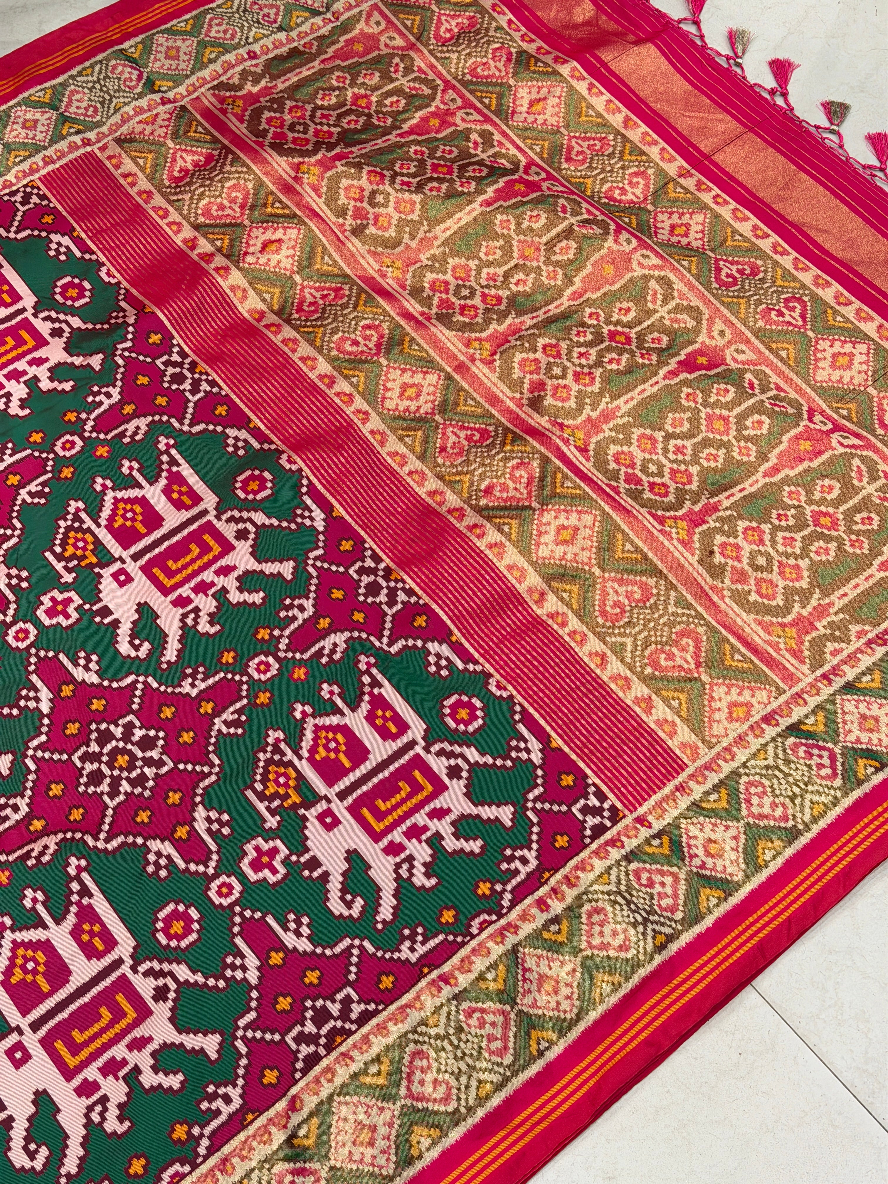 Maroon Rani Chabdi Elephant Semi Silk Weaved Patan Patola Saree