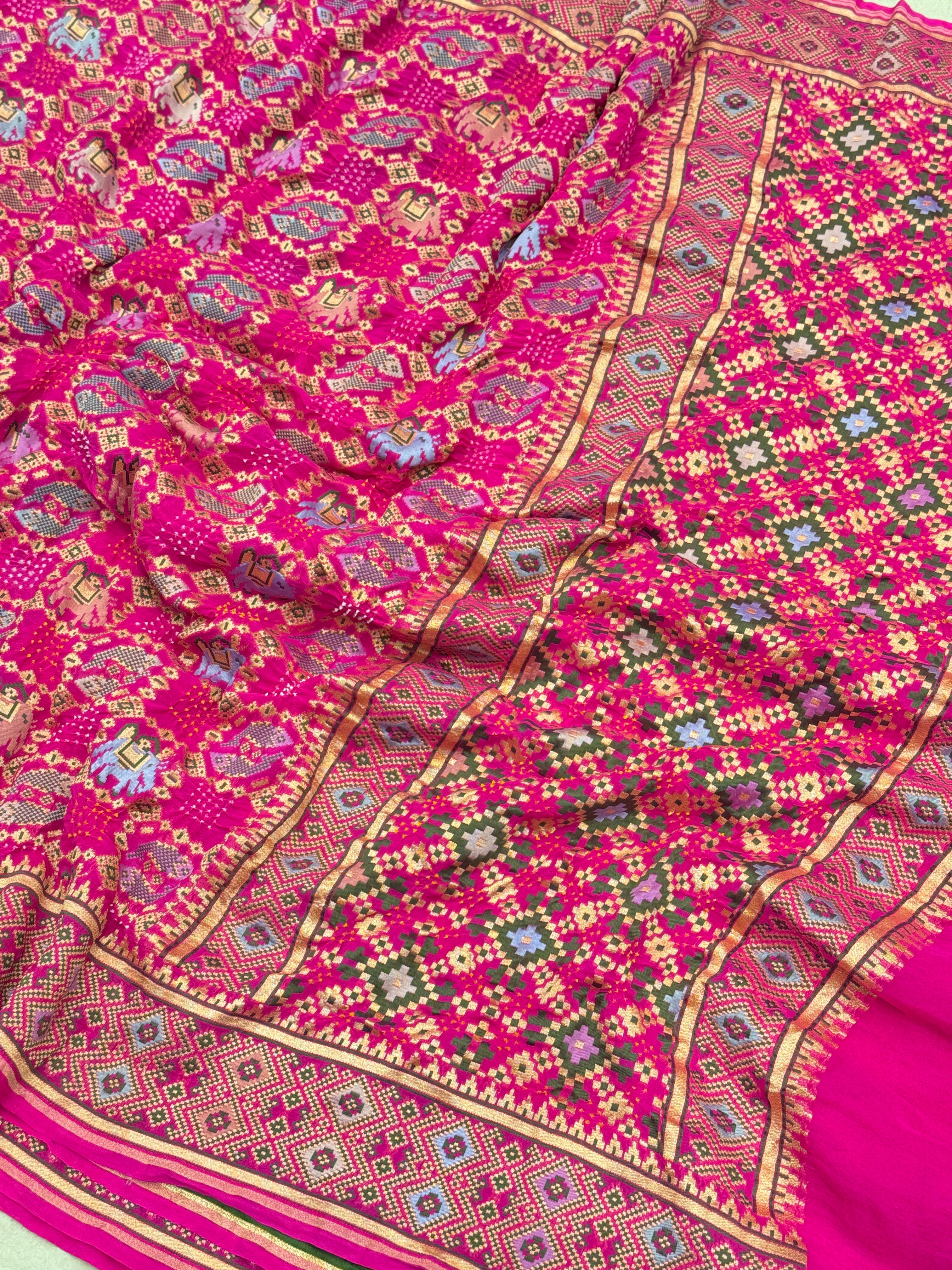 Rani Pink Rai Bandhej Patola Weave Saree