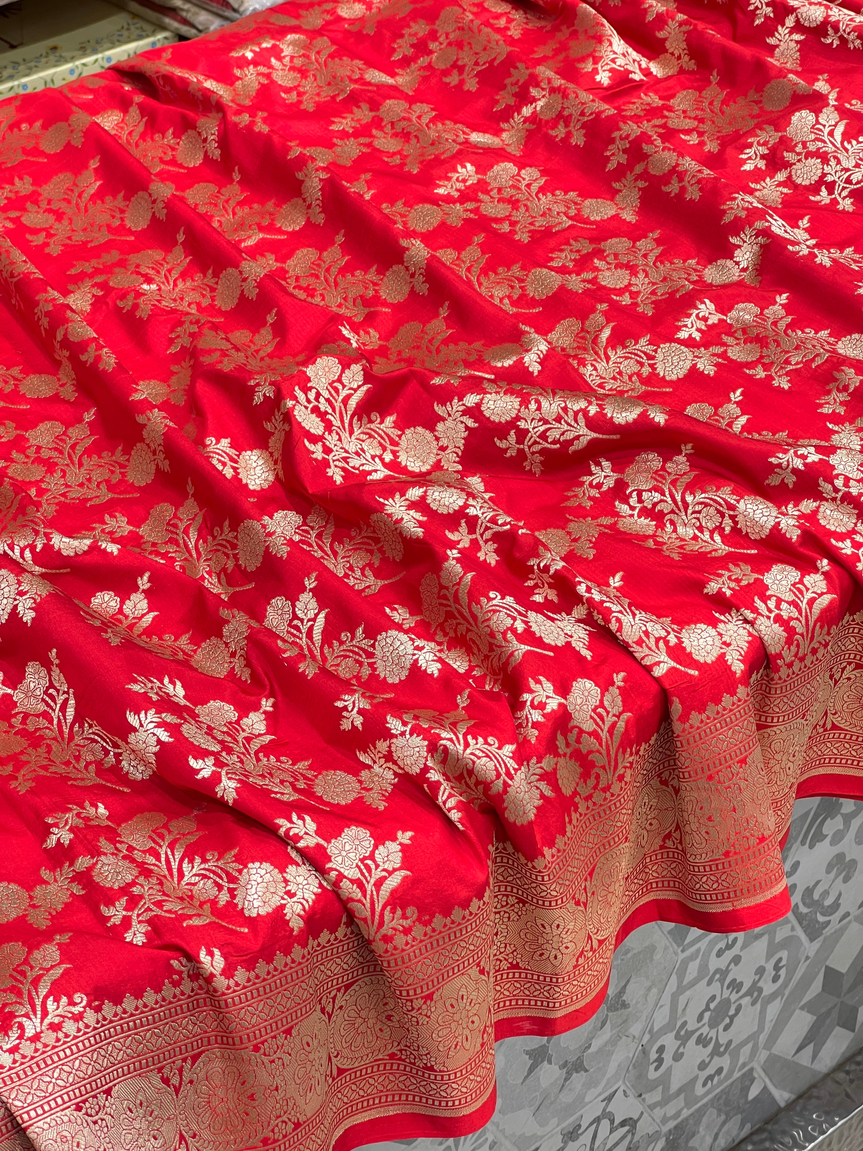 Red Katan Silk Jaal Saree