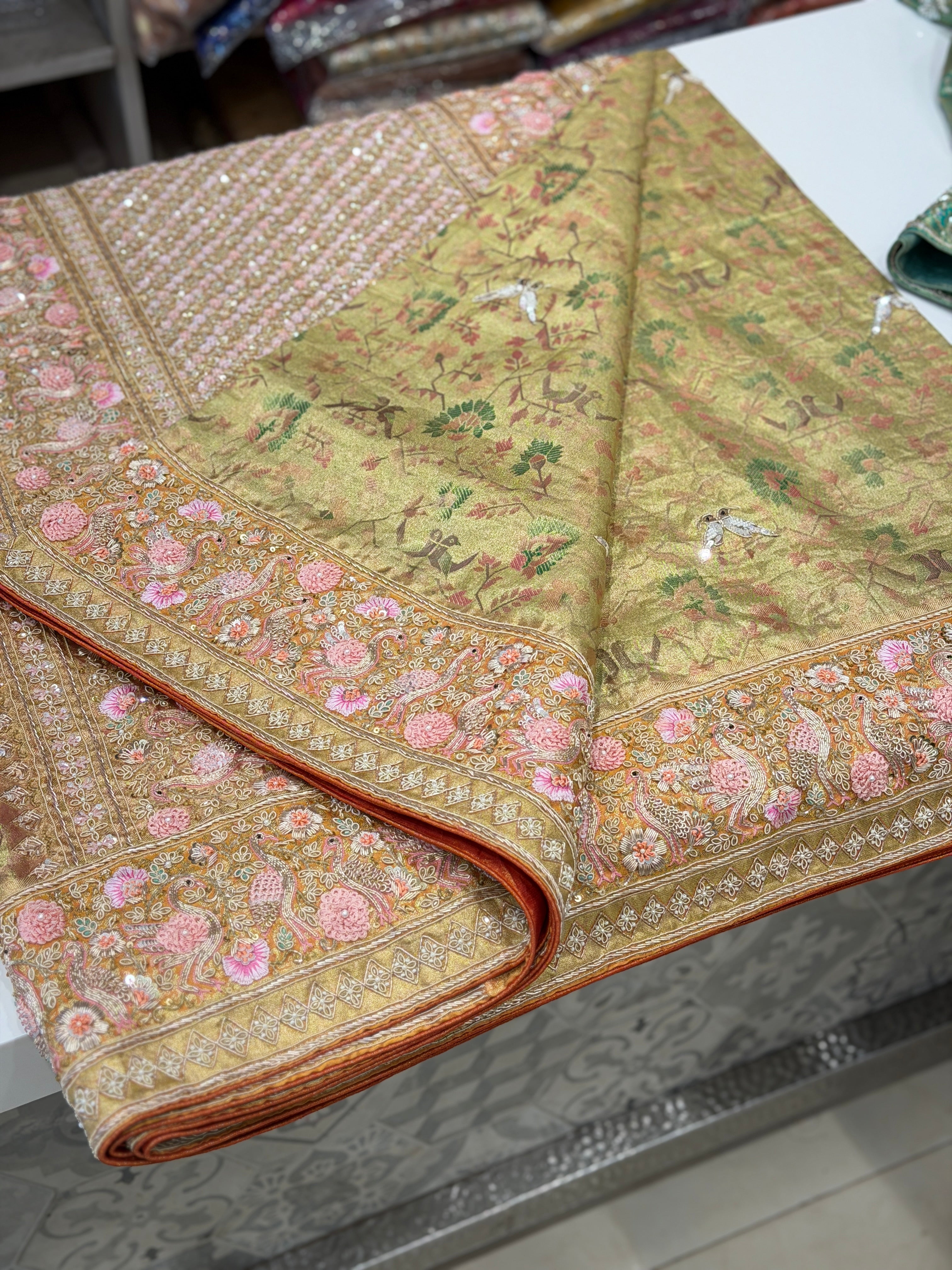 Pista Green Paithani Kanjivaram Luxury Zardosi Resham Hand Embroidery Saree