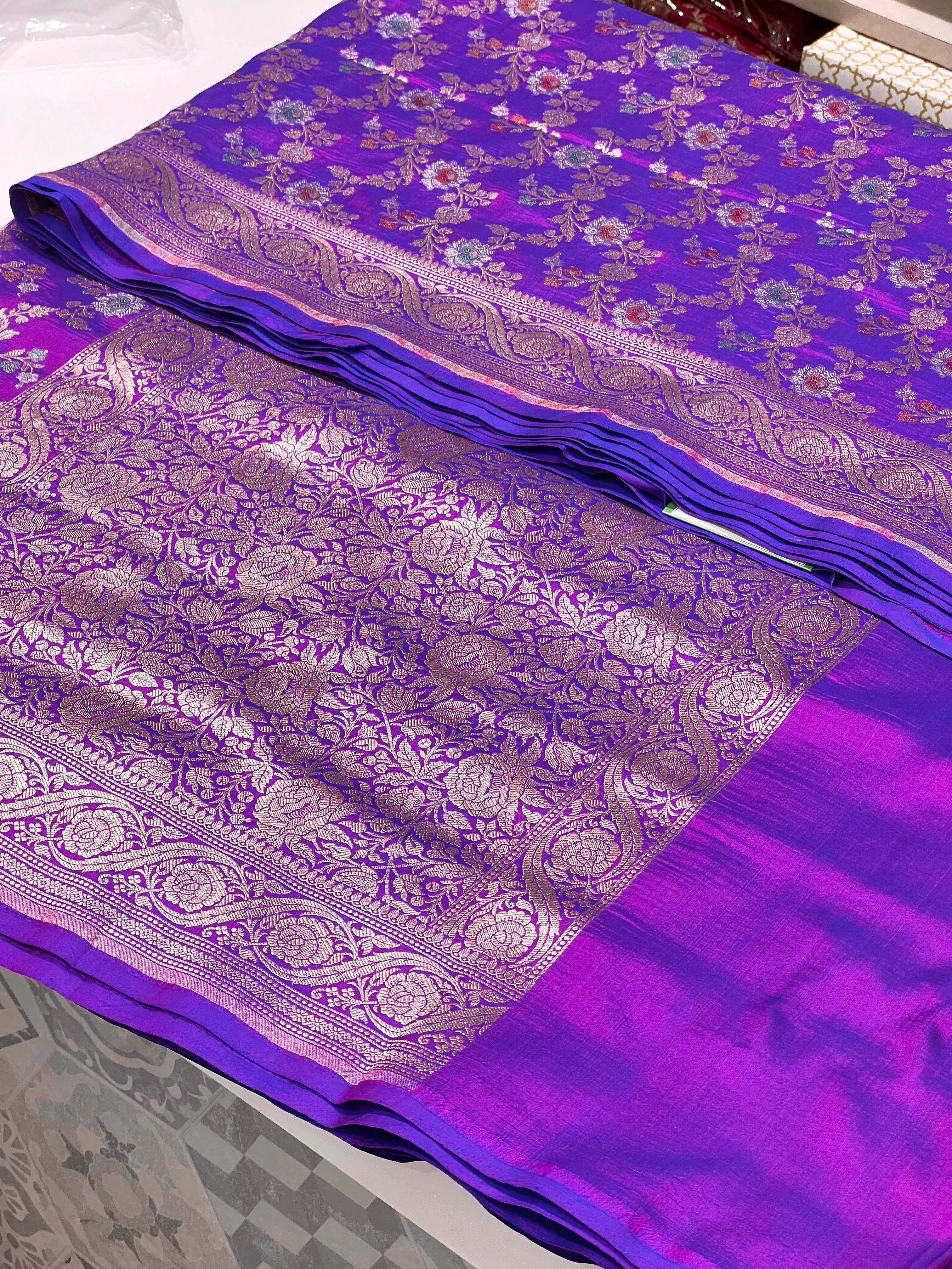 Purple Katan Silk Meenakari Jaal Saree