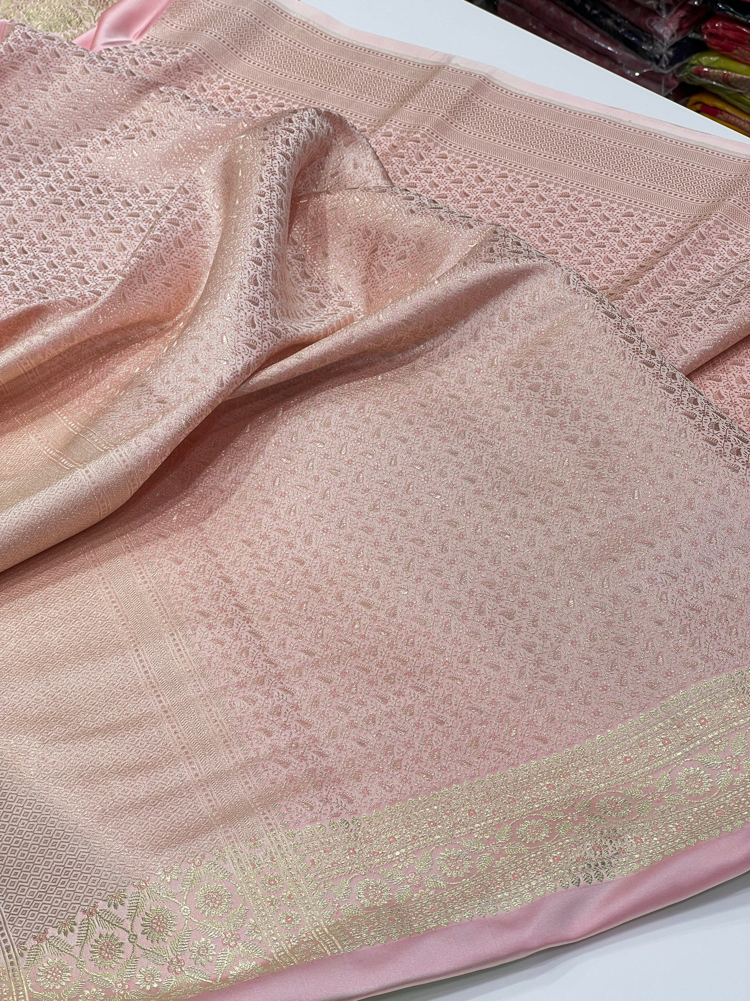 Pink Banarasi Silk Jaal Leaf Pallu Saree