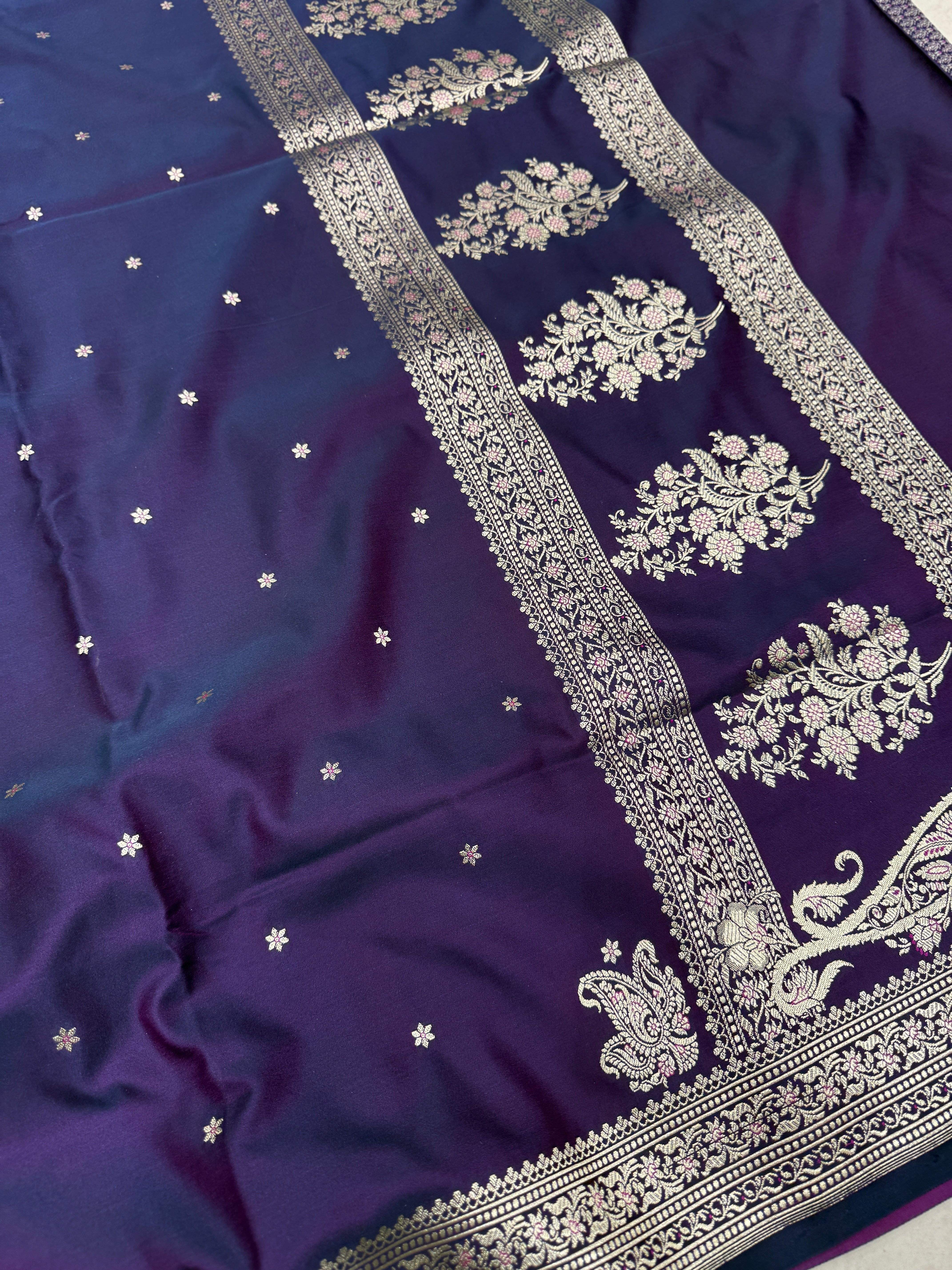 Violet Banarasi Silk Star Butti Saree