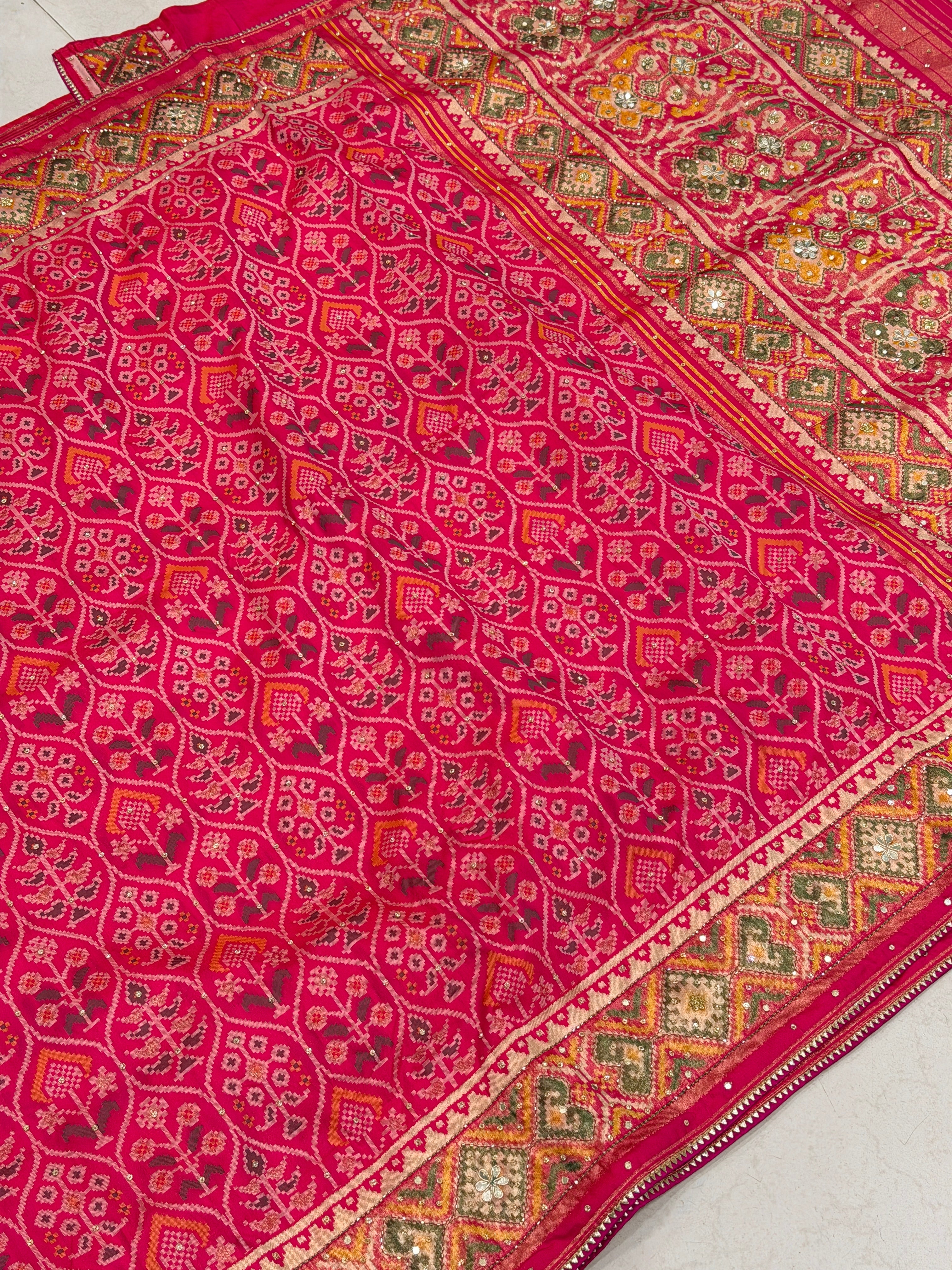 Rani Patola Crown Hand Embroidery Kutchi Style Saree