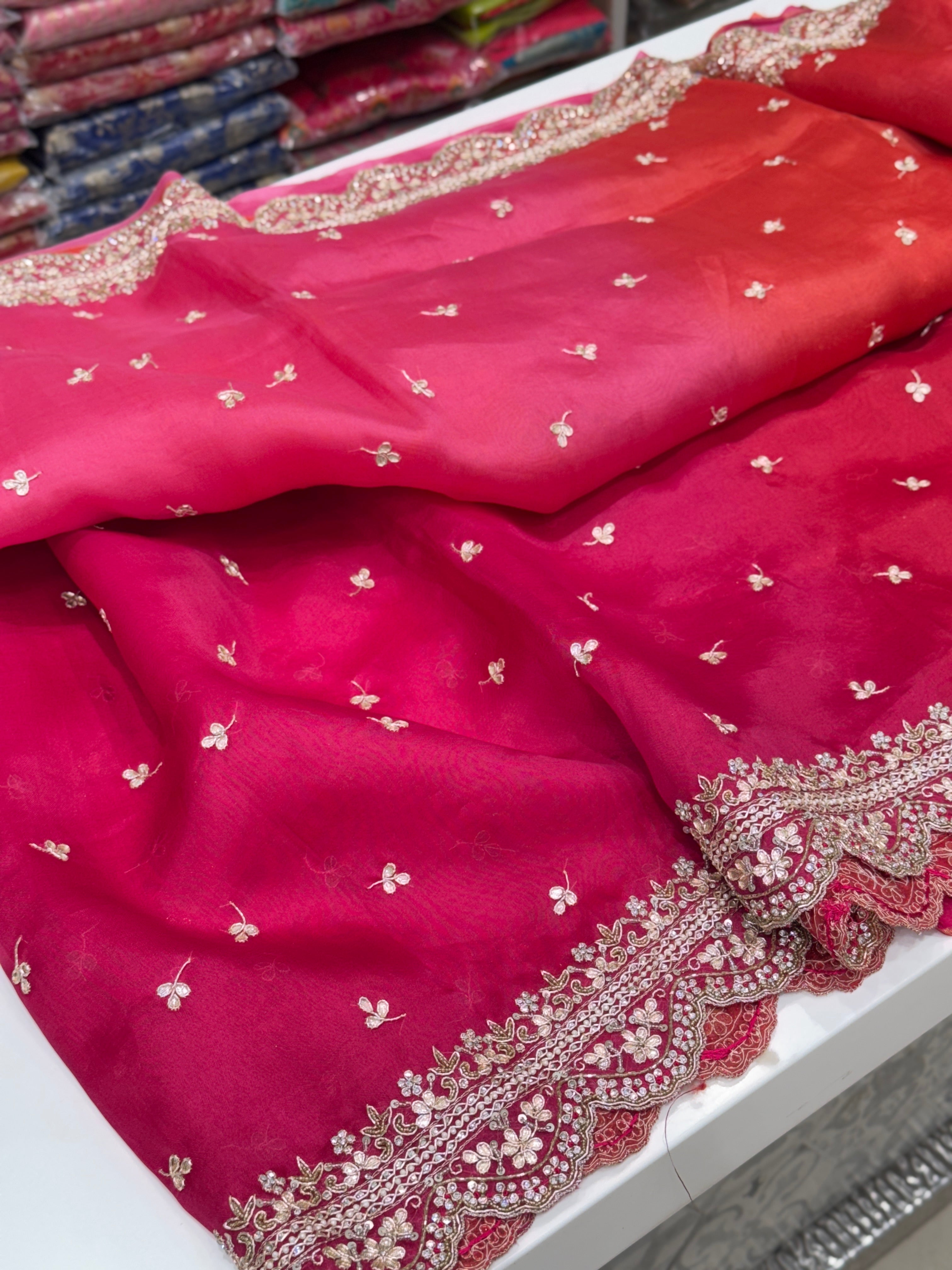 Shaded Pure Organza Hand Embroidery Saree