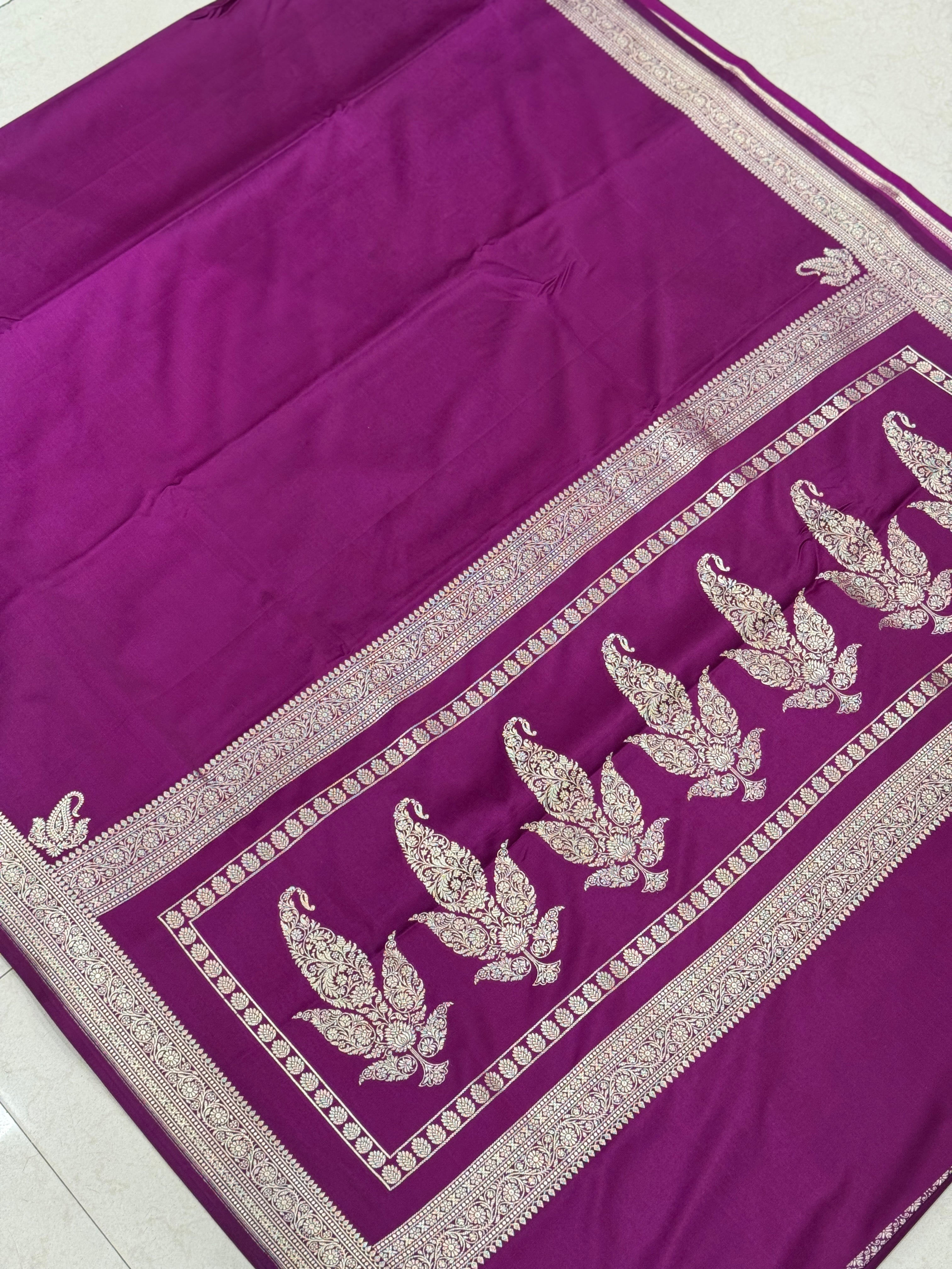 Wine Banarasi Silk Plain Small Border Saree