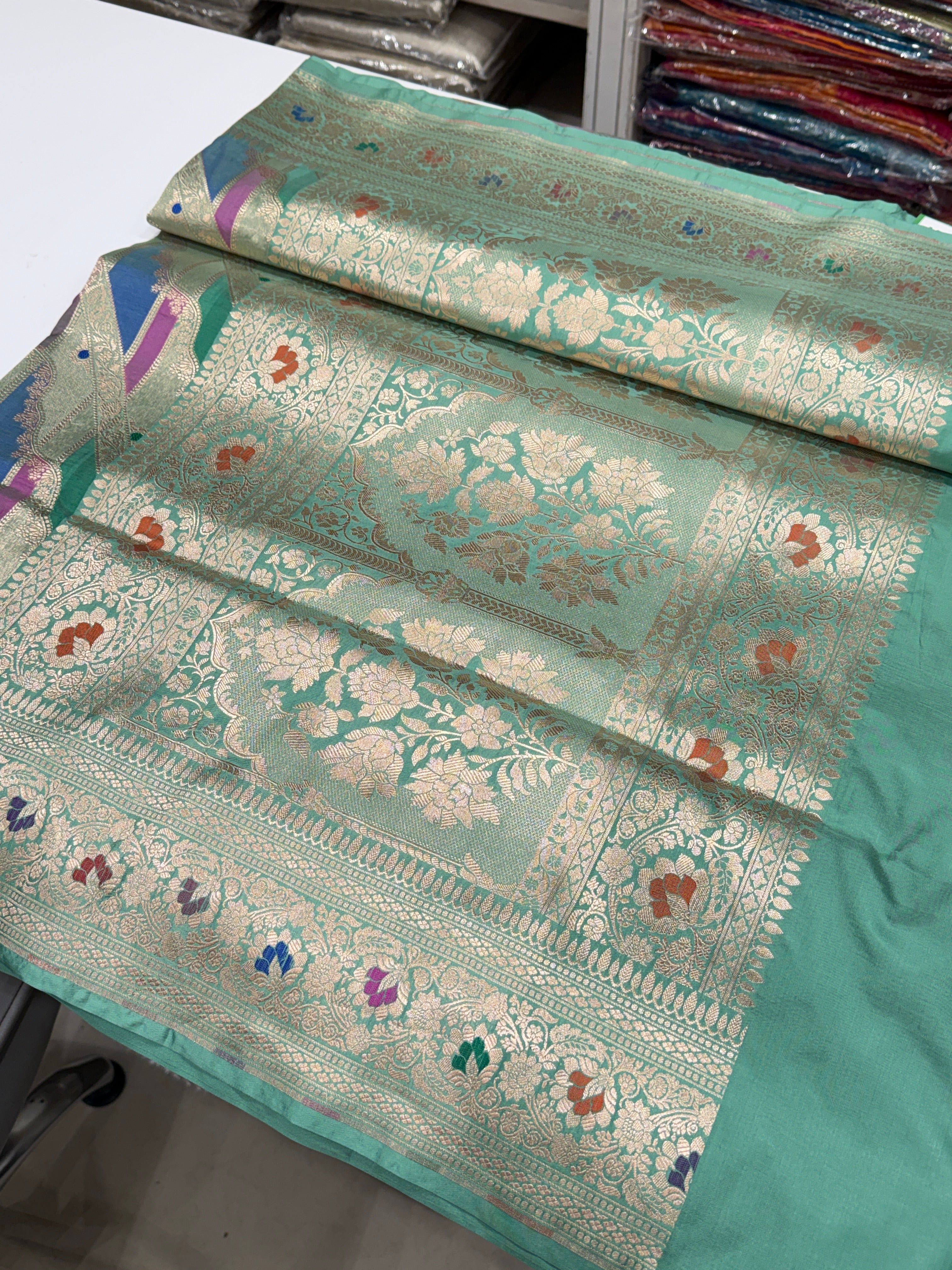 Sea Green Banarasi Rangkat Handloom Katan Pure Silk Saree