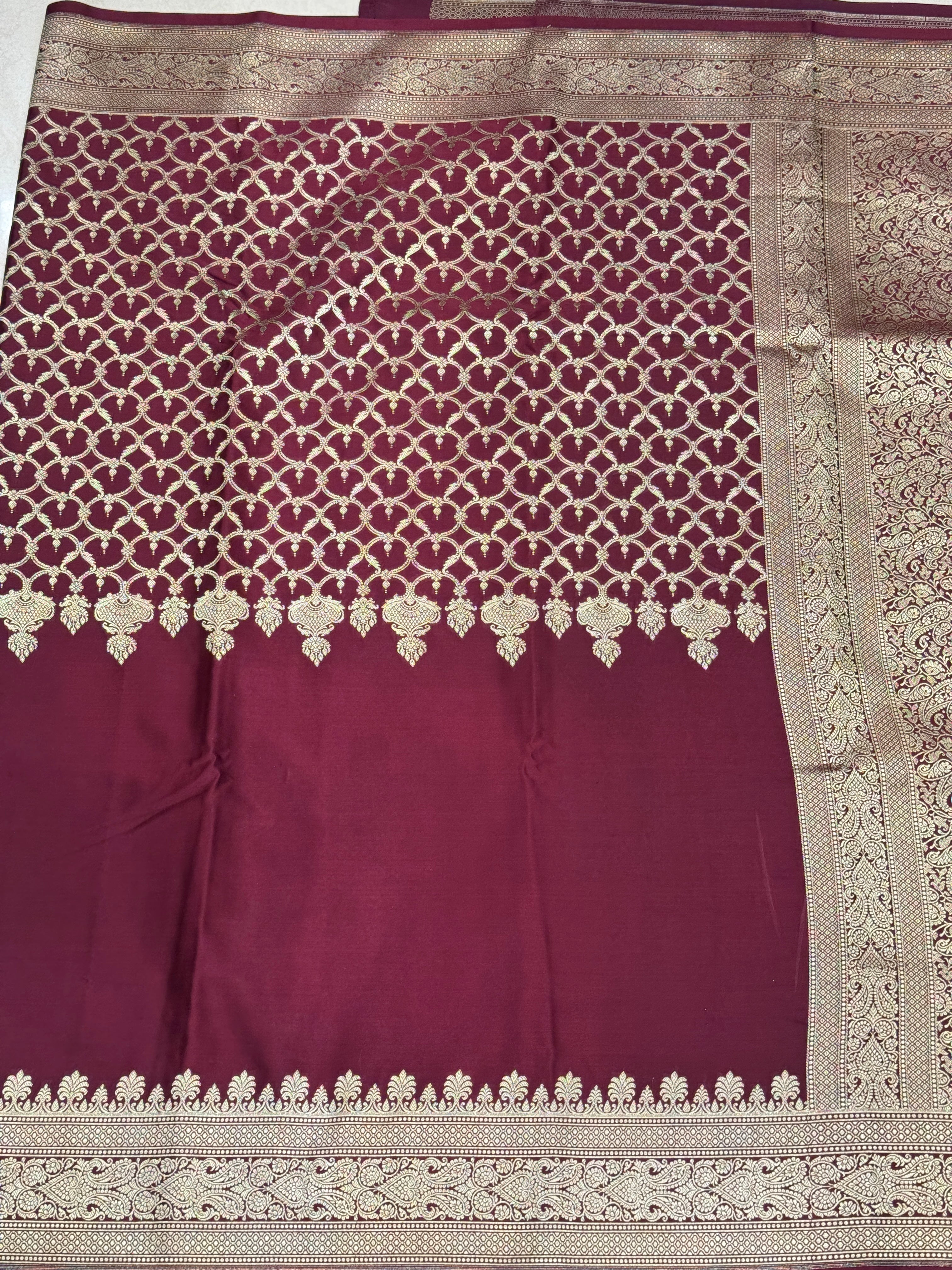 Wineish Maroon Banarasi Silk Half n Half Saree