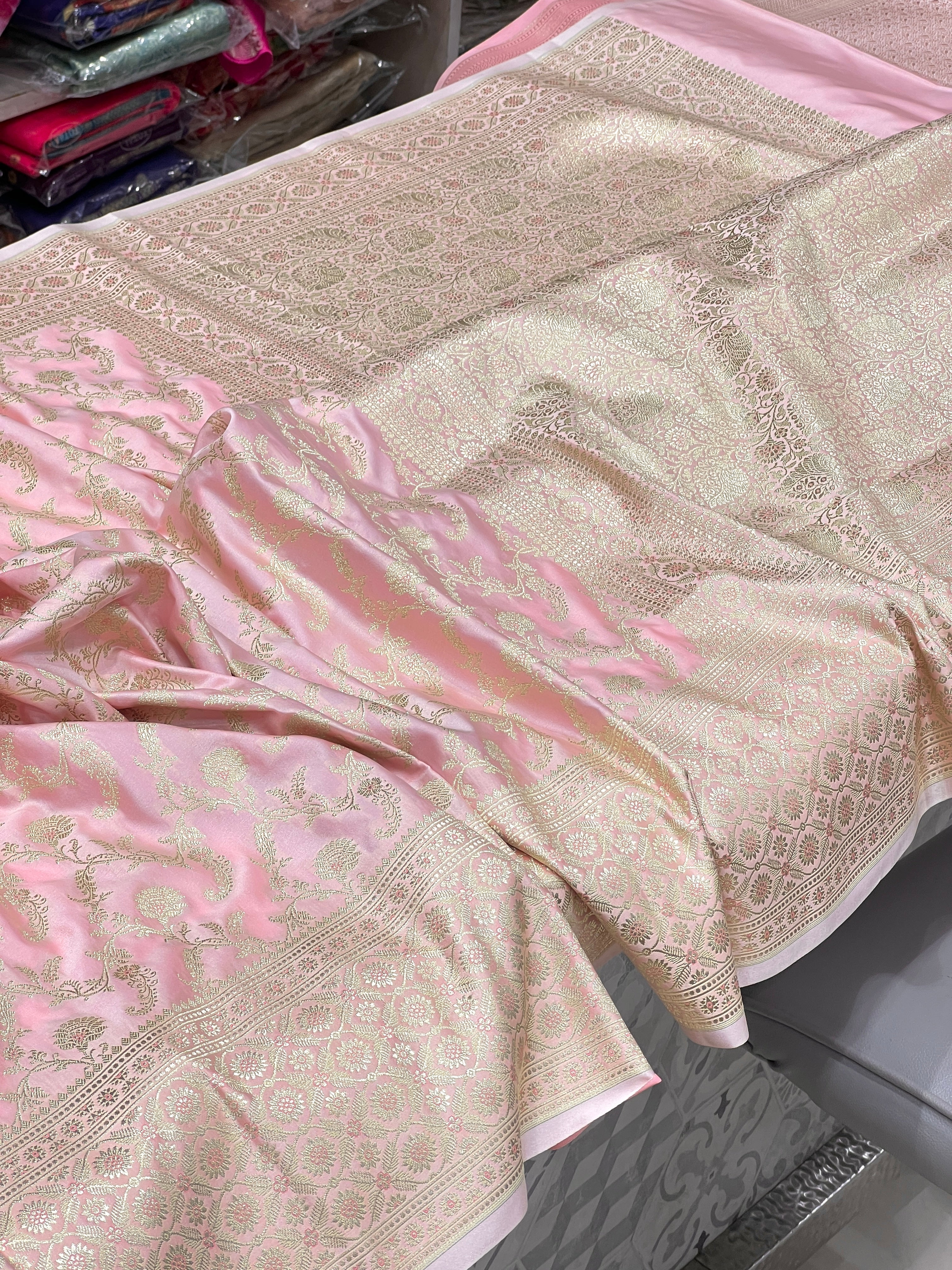 Pink Banarasi Silk Jaal Leaf Pallu Saree