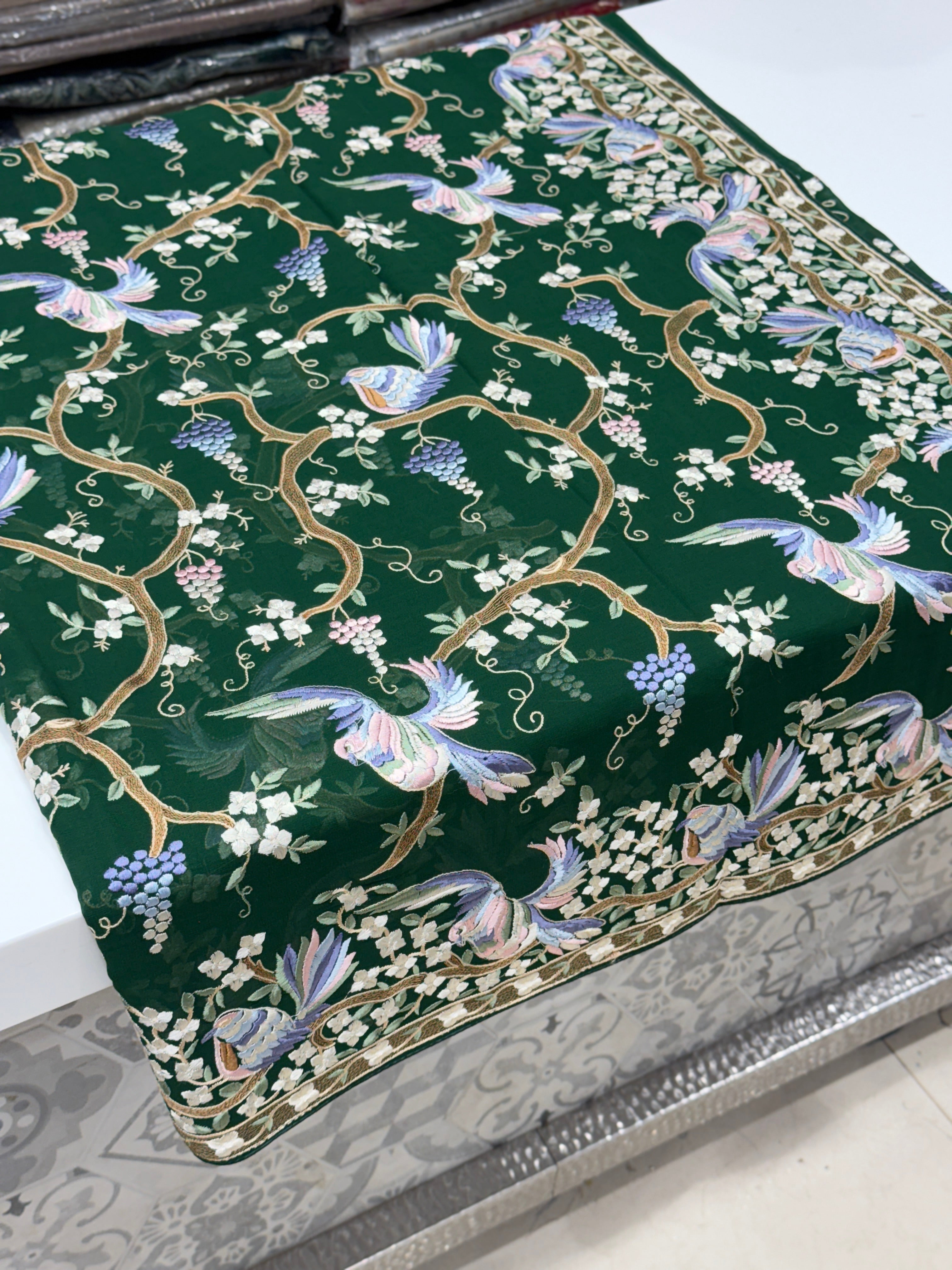 Bottle Green Chakla Chakli Embroidery Parsi Gara Saree