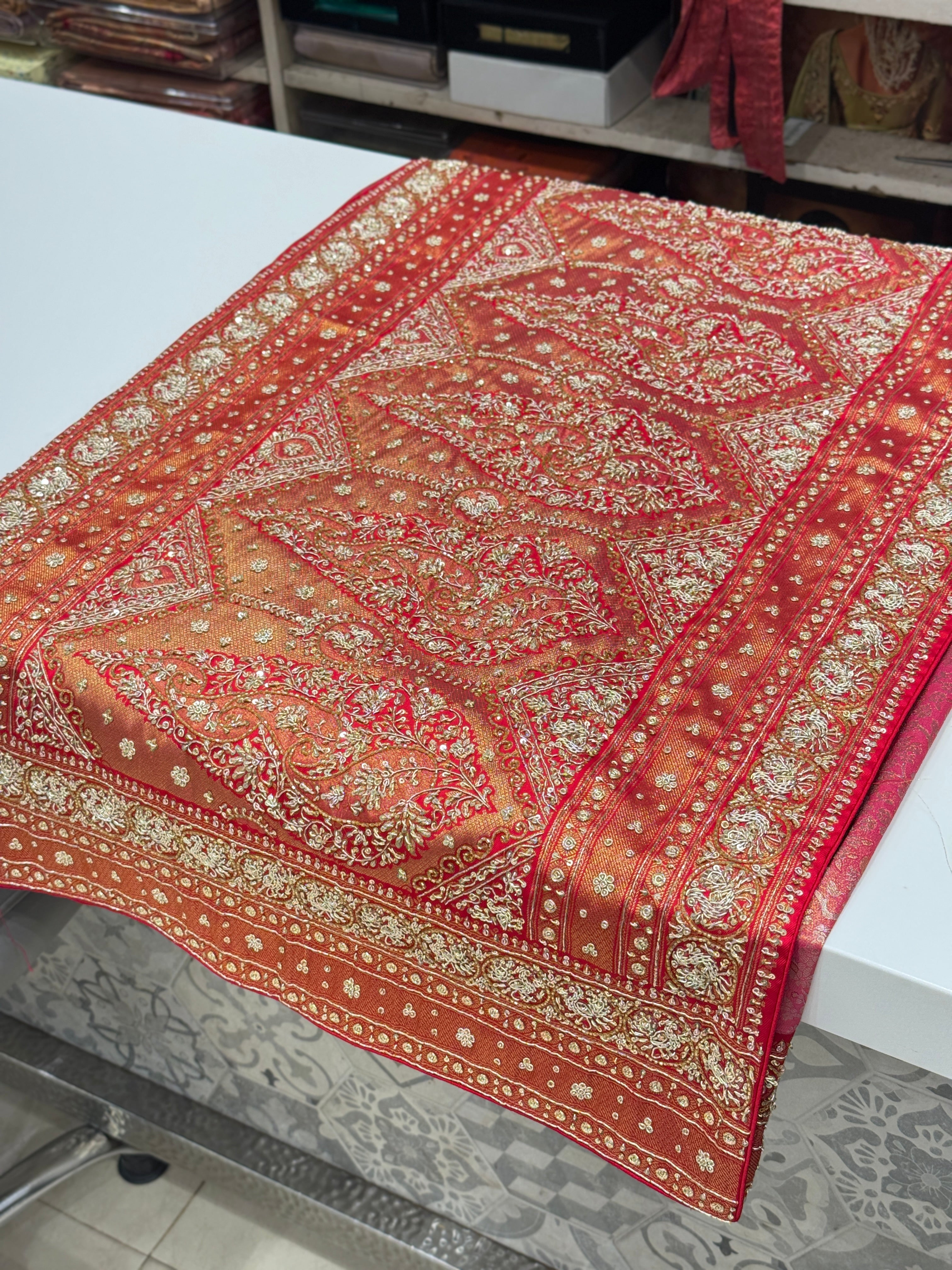 Crimson Kanjivaram Zardosi Hand Embroidery Saree