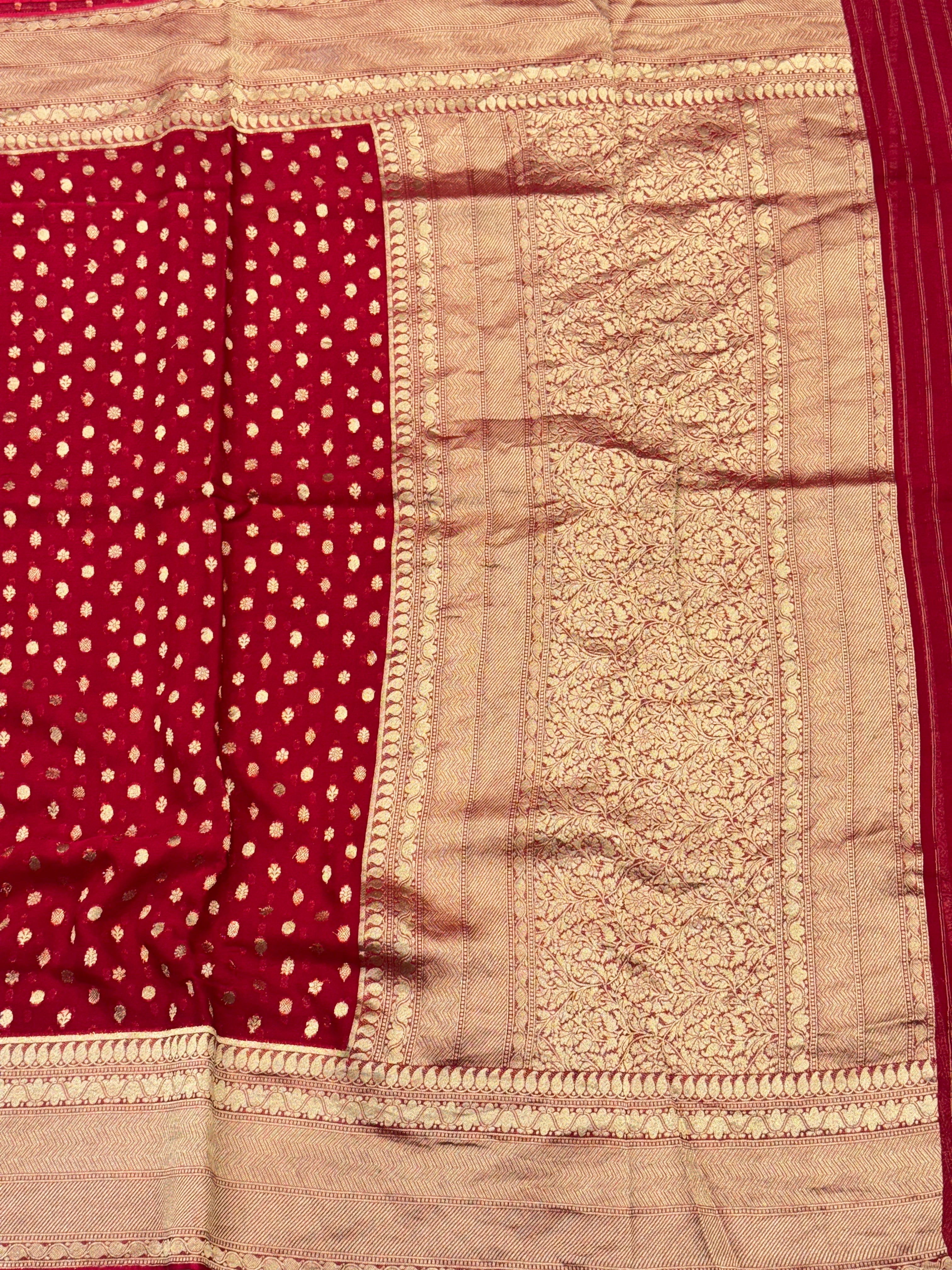 Red Banarasi Khaddi Georgette With Buttis