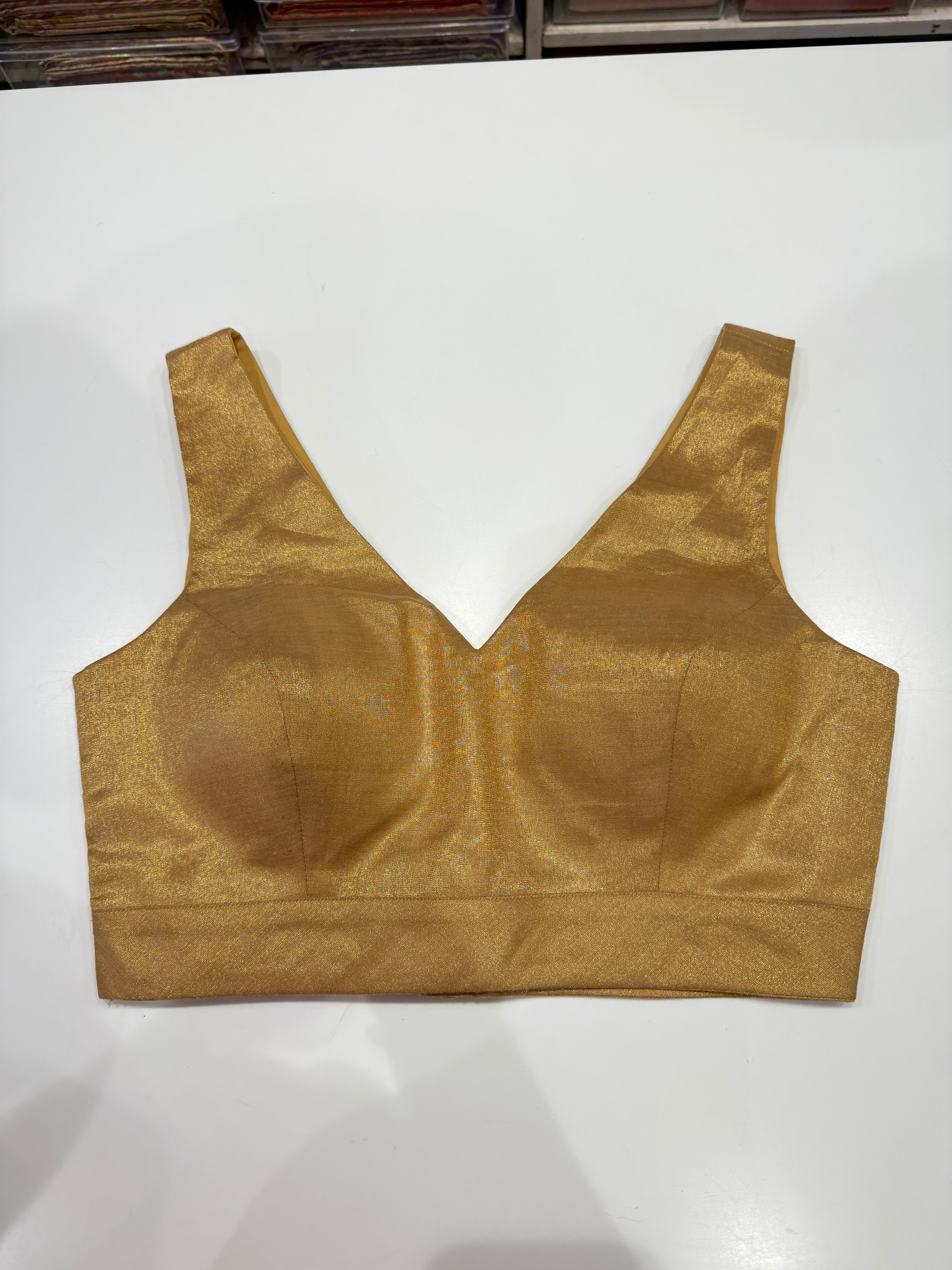 Golden Tissue Silk Sleeveless Ready Blouse