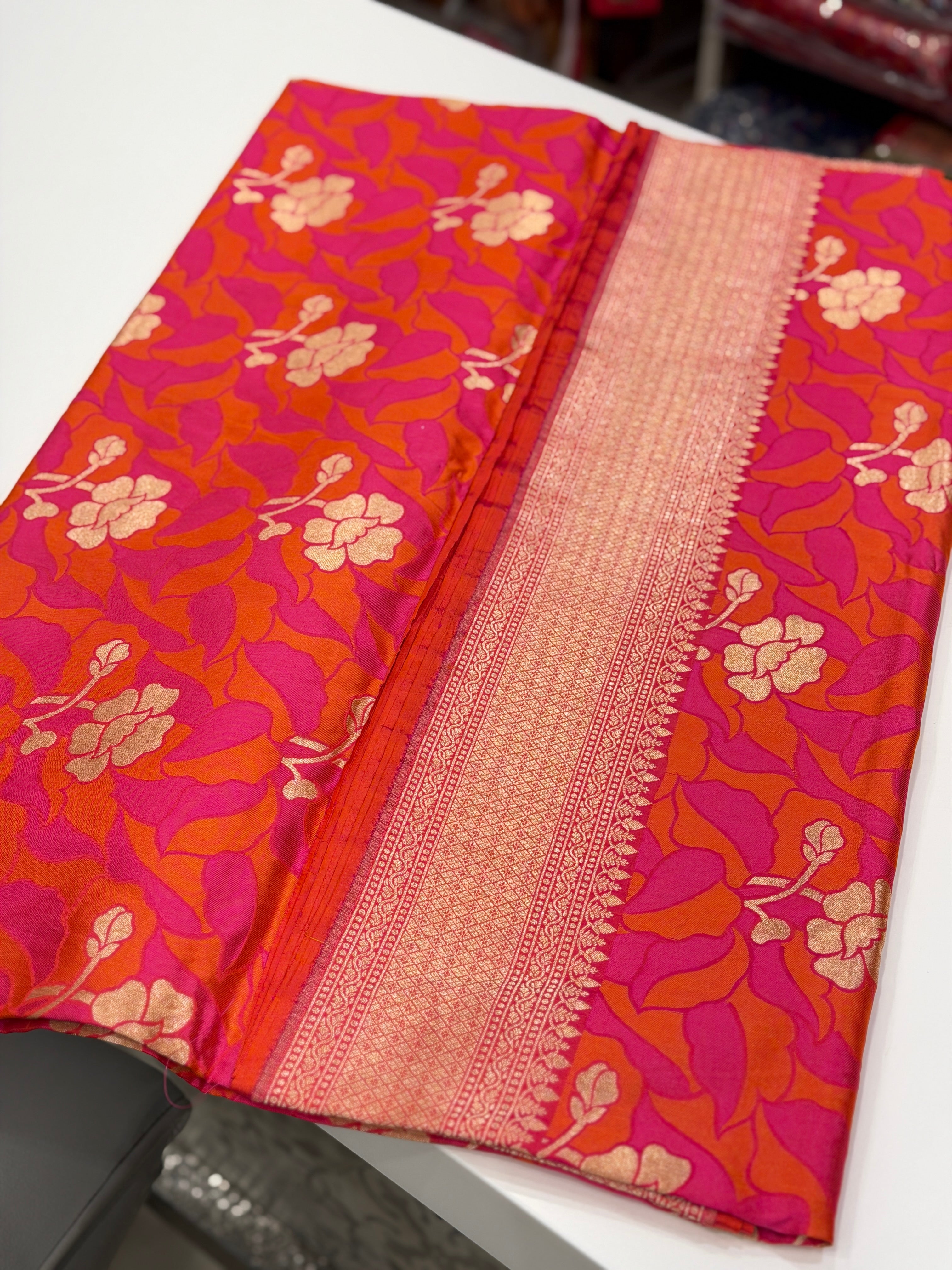 Rust Orange Rani Contemporary Banarasi Katan Silk Handloom Saree