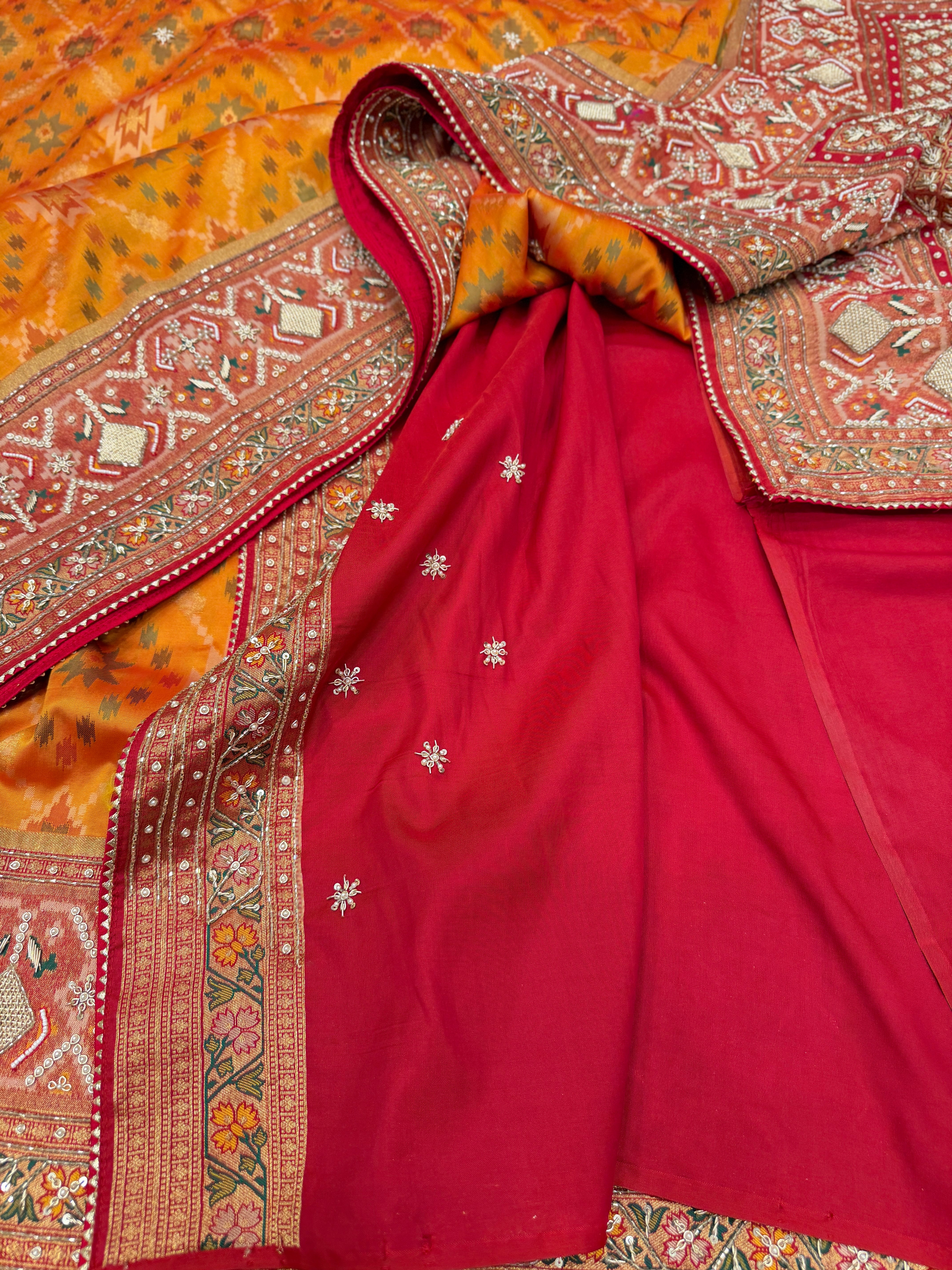 Rust Orange Big Jaal Patola Zardosi Hand Embroidery Saree