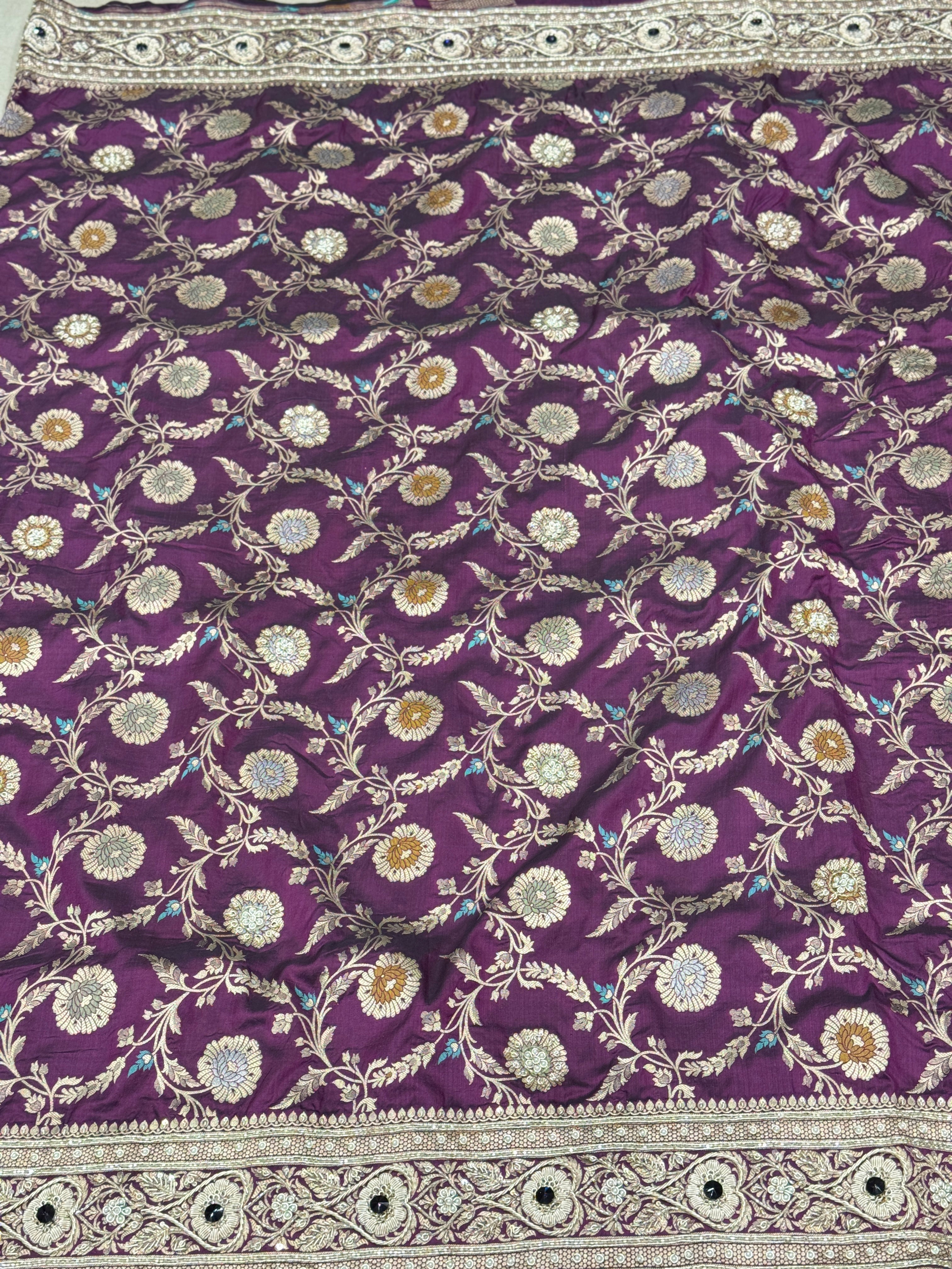 Violet Meenakari Handloom Banarasi Katan Jaal Zardosi Embroidery Saree