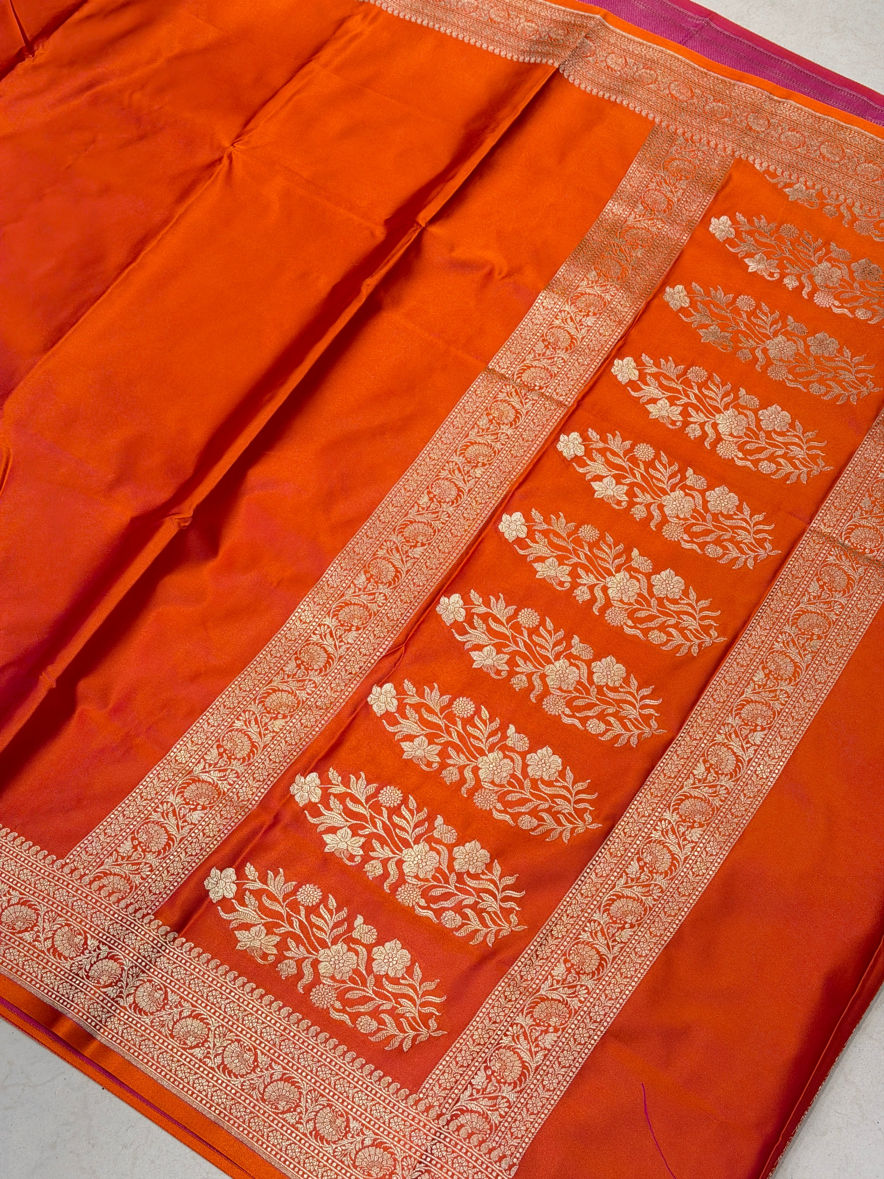 Orange Banarasi Silk Plain Body Saree