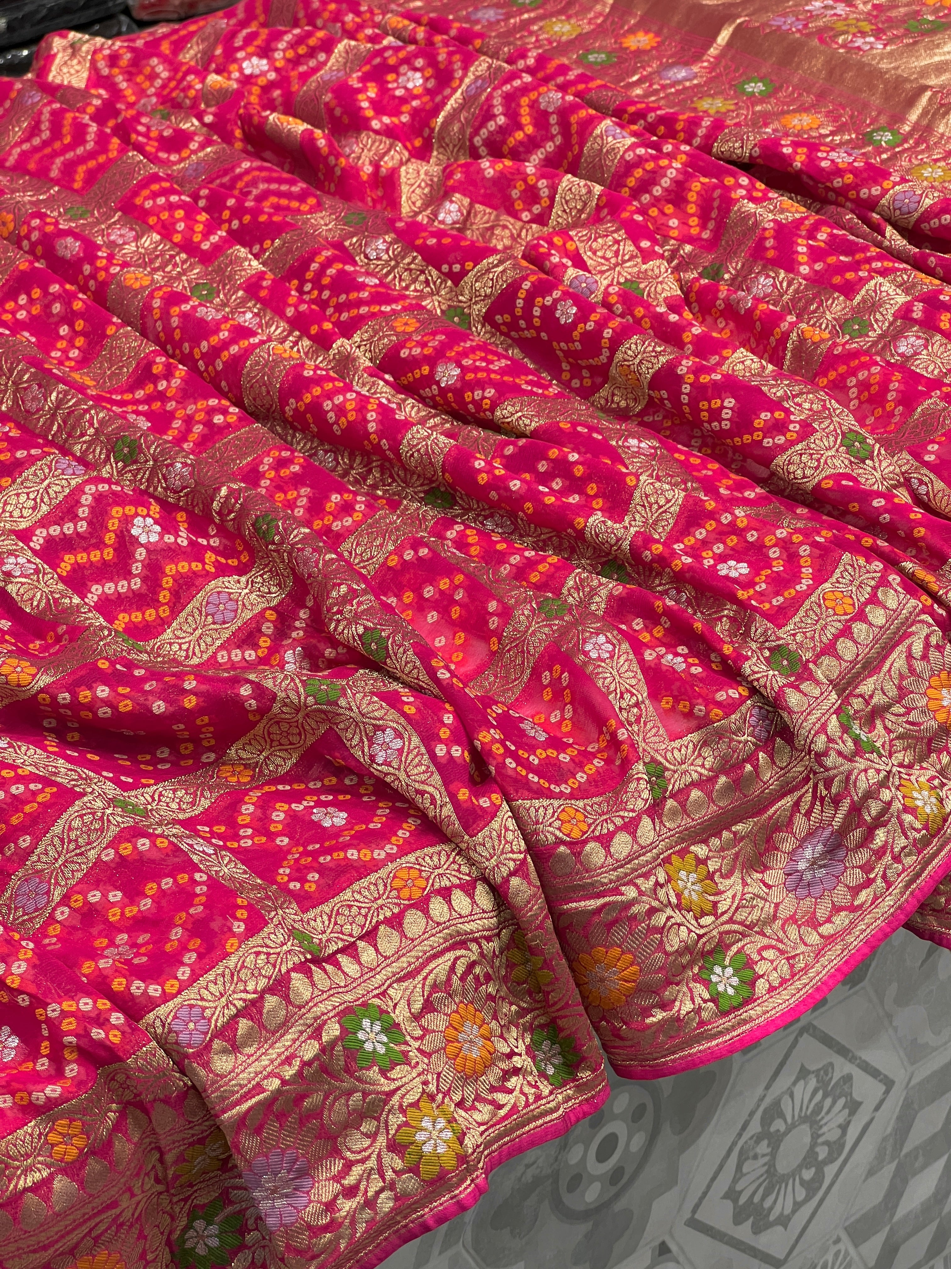 Rani Gharchola Saree with Meenakari