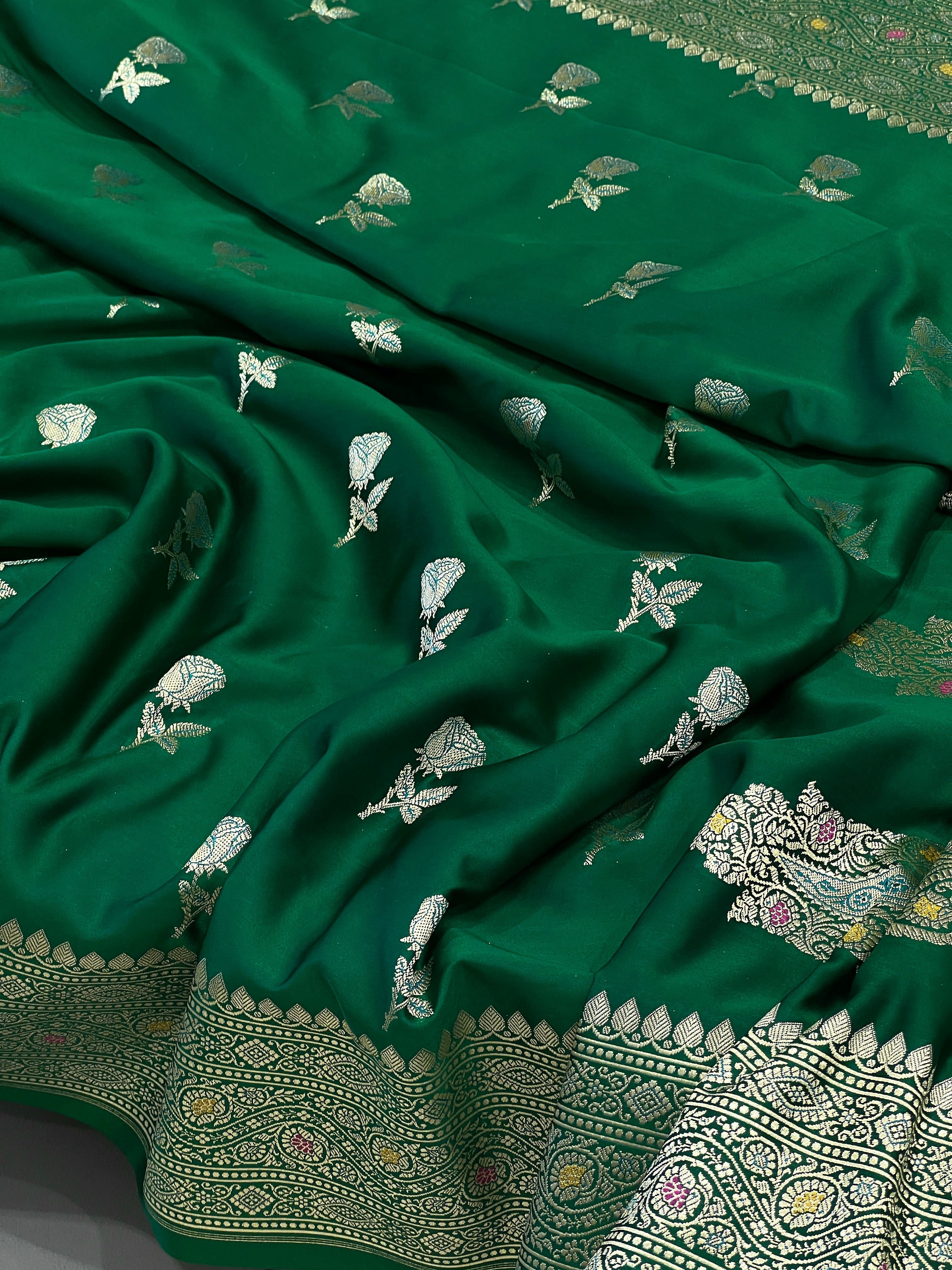 Green Banarasi Rose Butta Saree