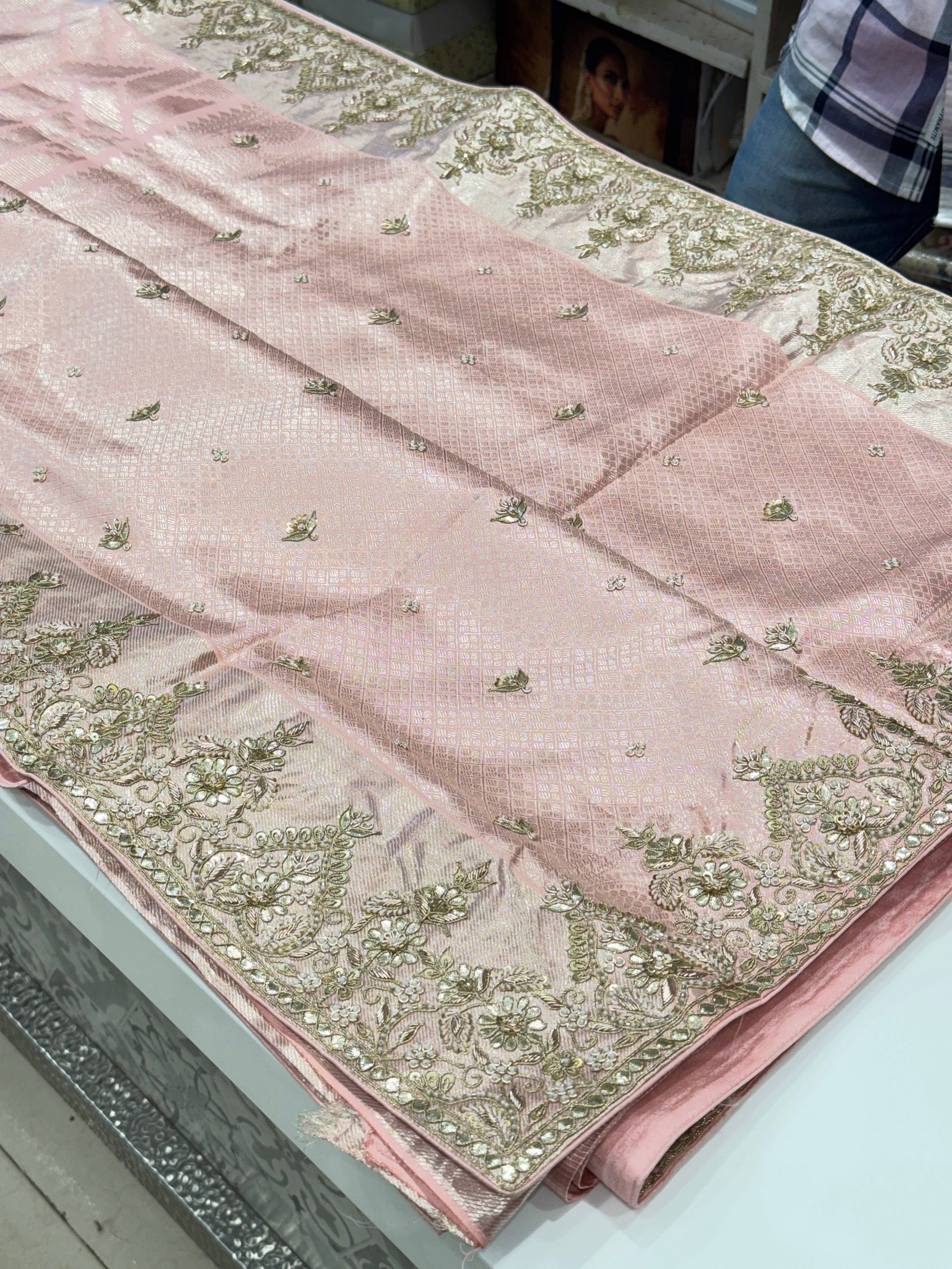 Pink Contemporary Kanjivaram Zardosi Hand Embroidery Saree