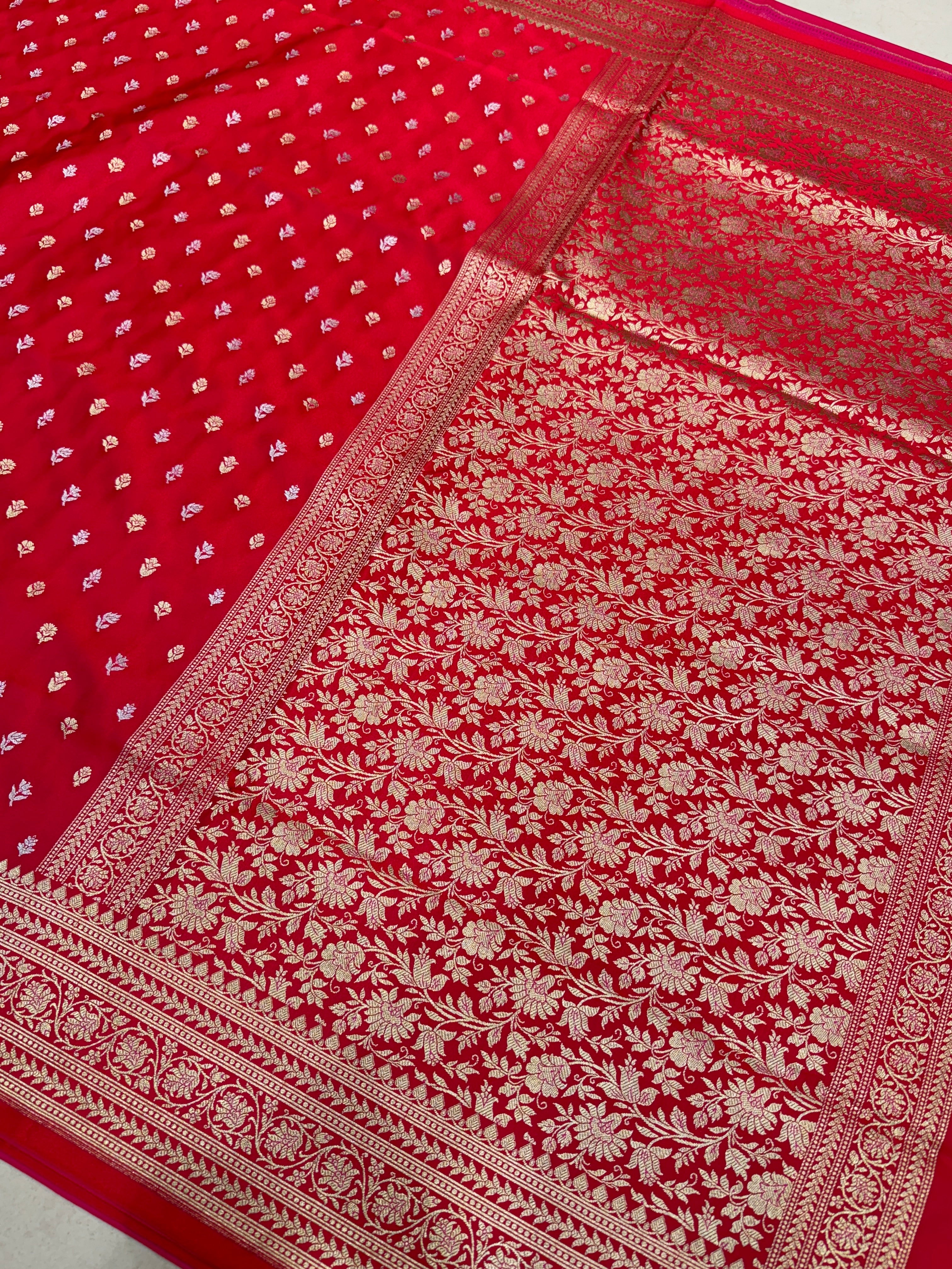 Crimson Red Banarasi Butti Banarasi Silk Saree