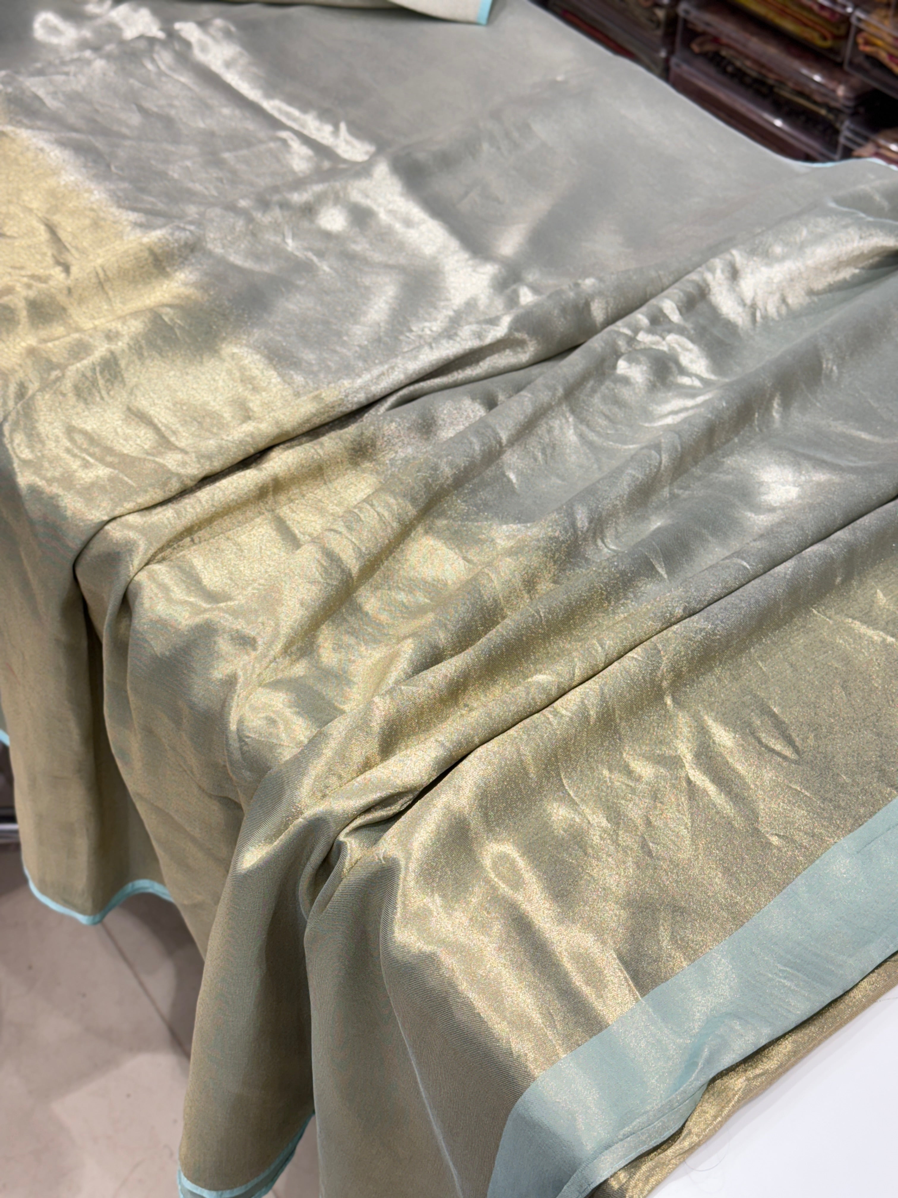 Light Blue Gold Silver Half Half Contemporary Banarasi Tissue Silk Saree