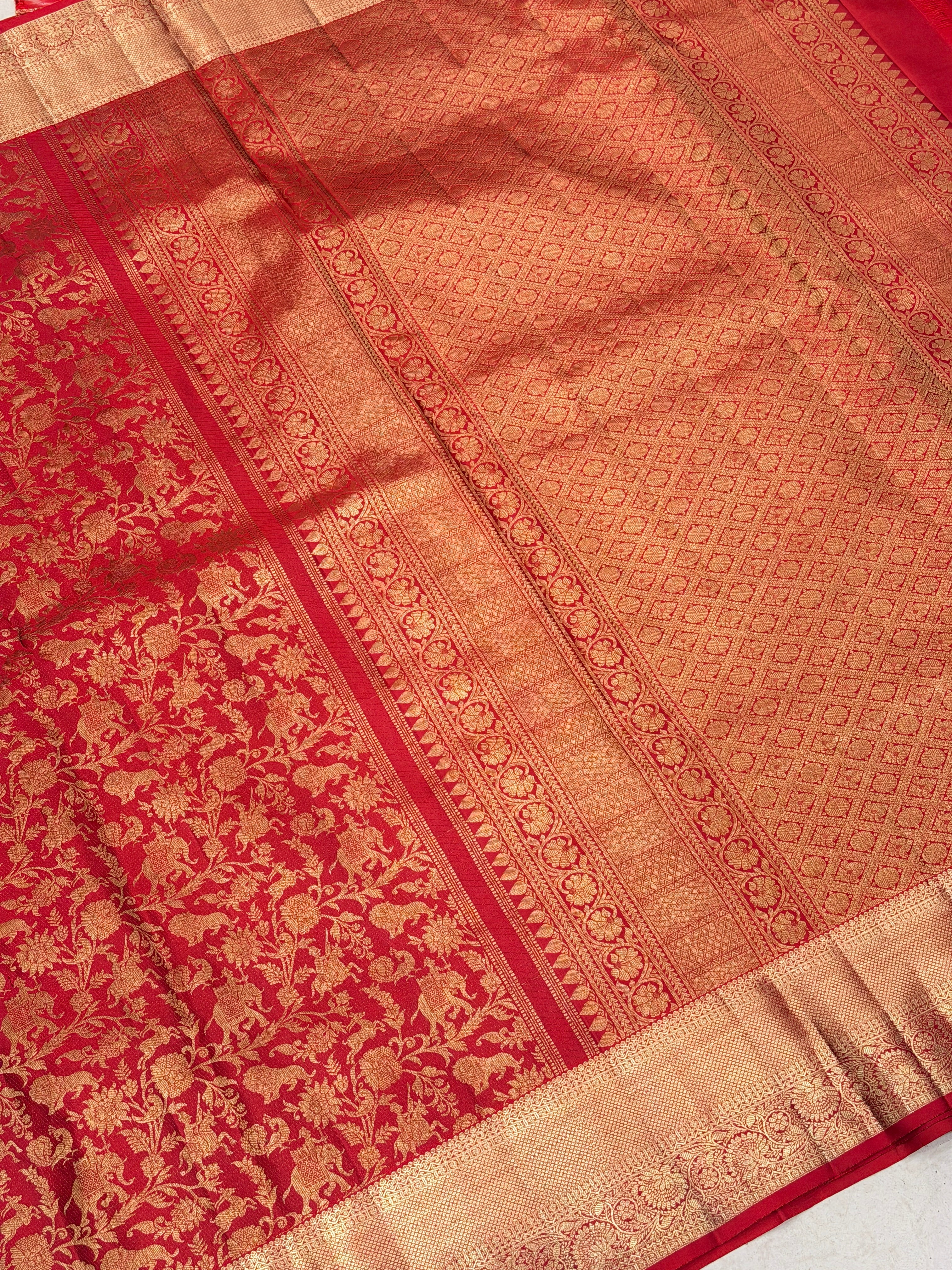 Red Shikargah Pure Silk Handloom Kanjivaram Saree