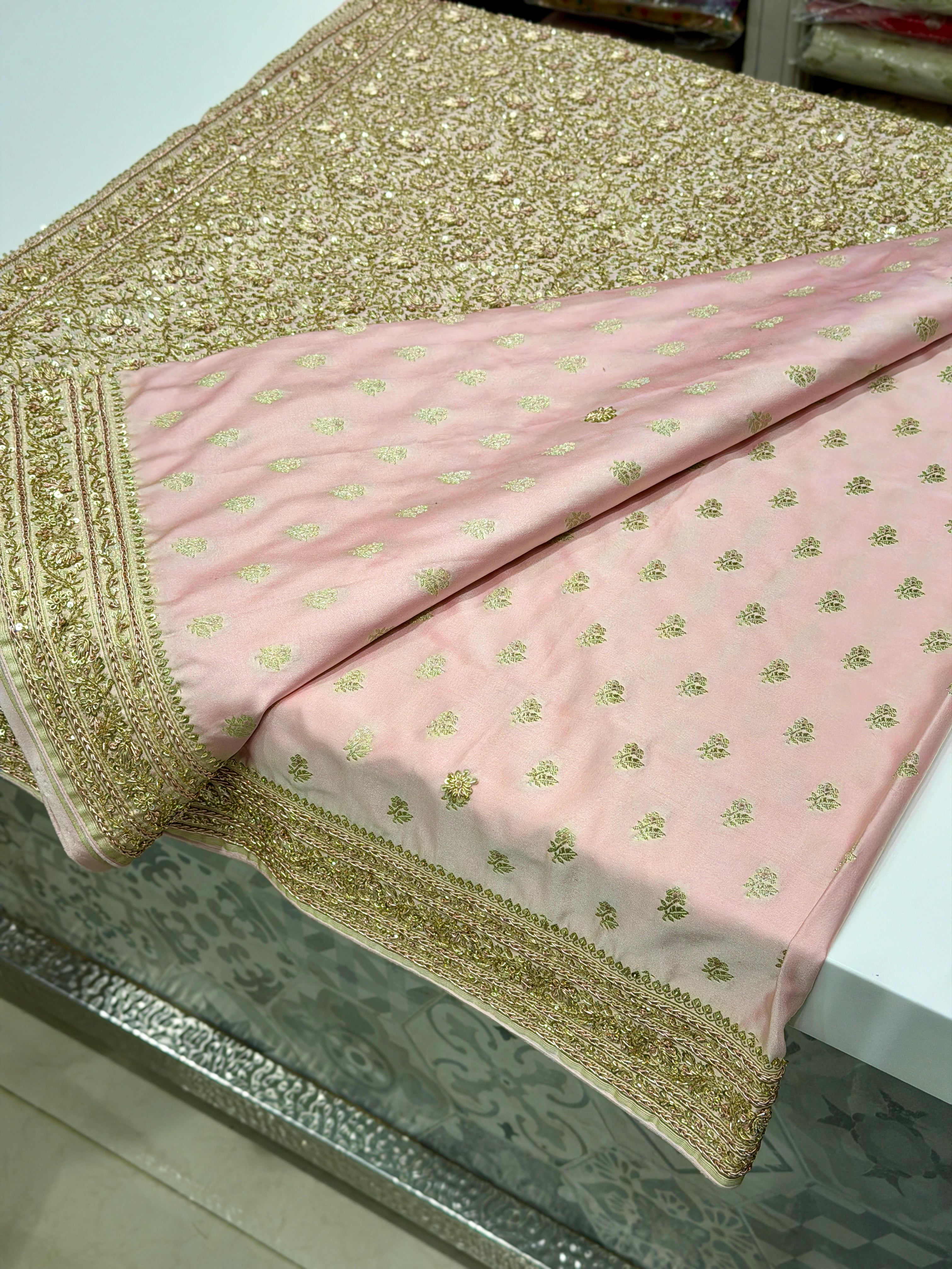 Pink Banarasi Buttis Zardosi Chain Hand Embroidery Saree