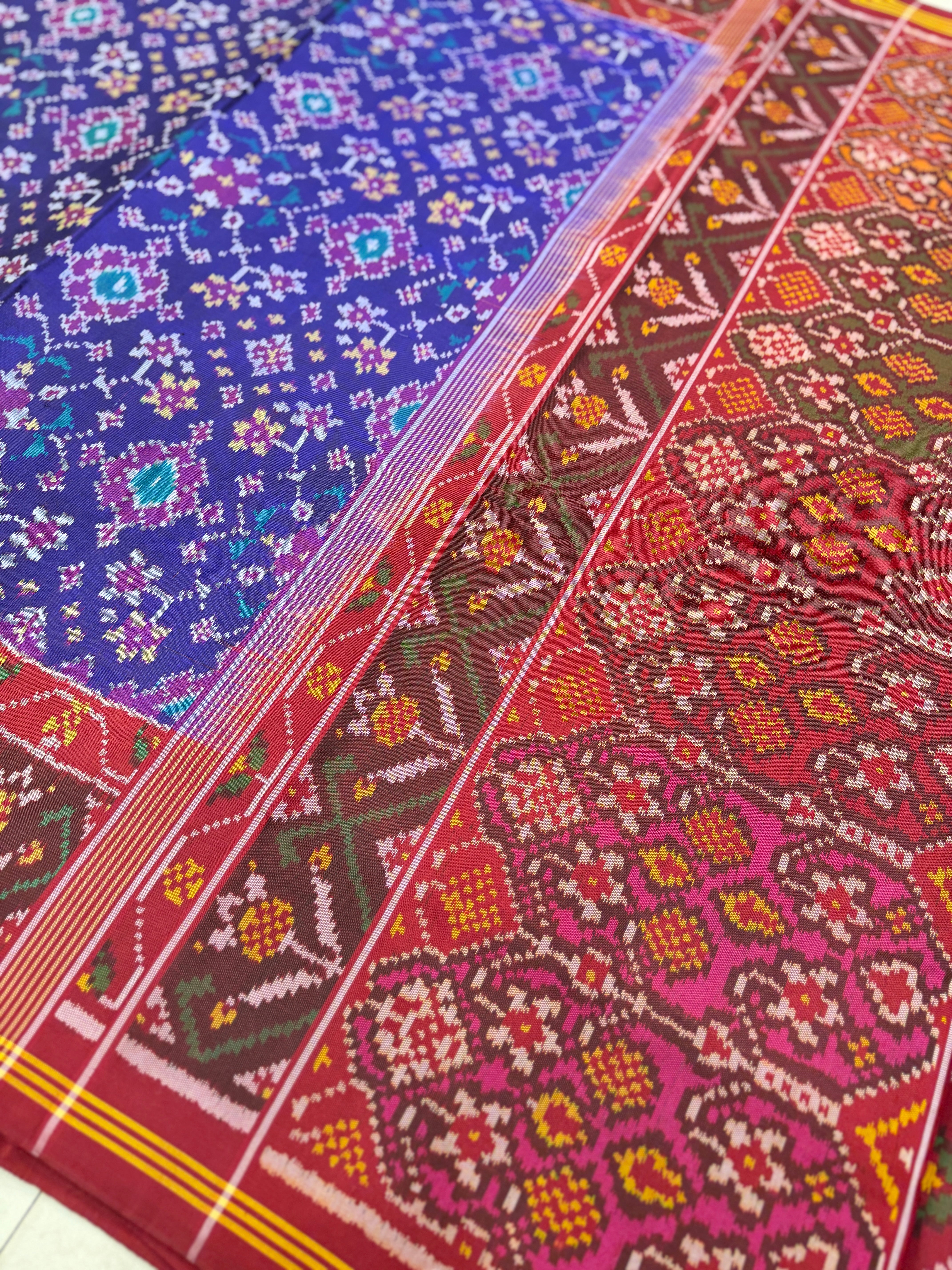 Violet Red Navratna Pure Silk Handloom Patan Patola