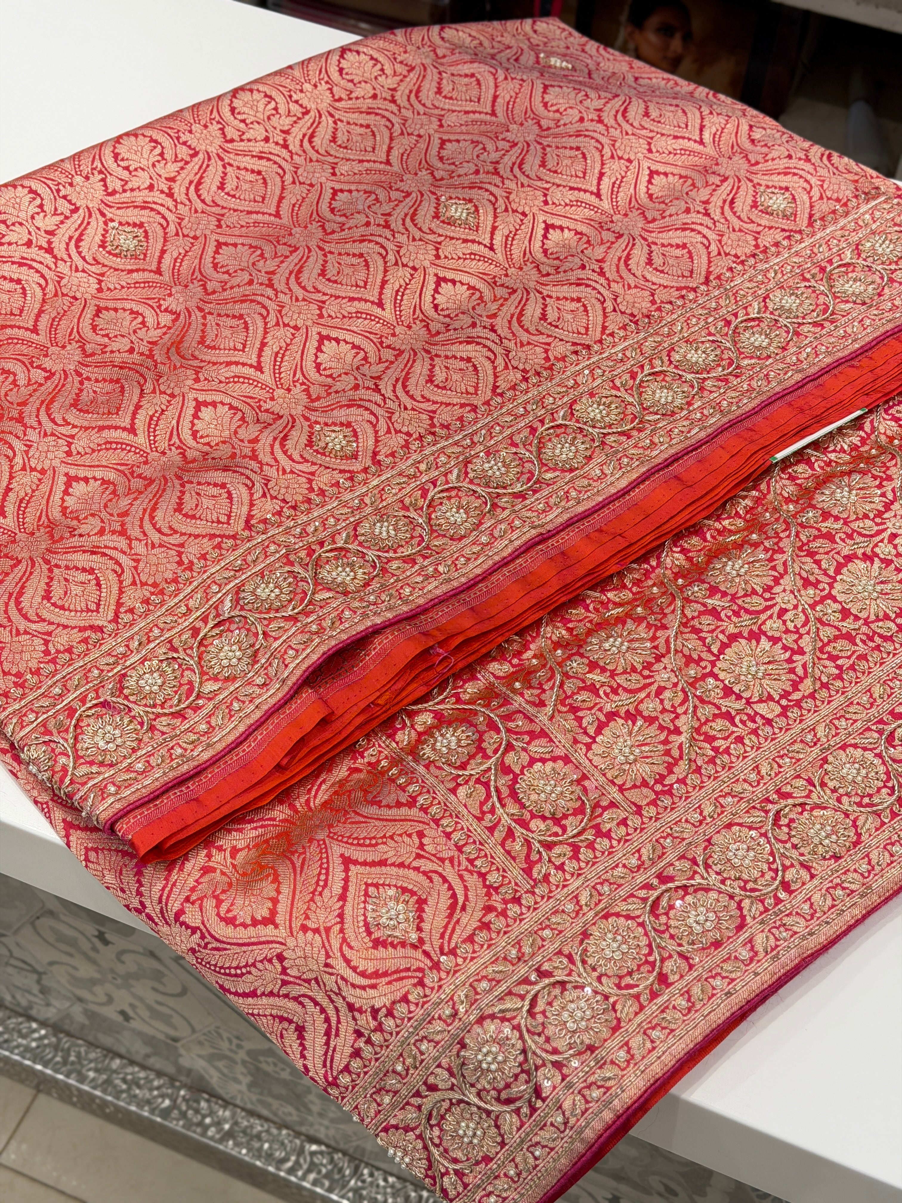 Cross Rani Banarasi Katan Zardosi Hand Embroidery Saree