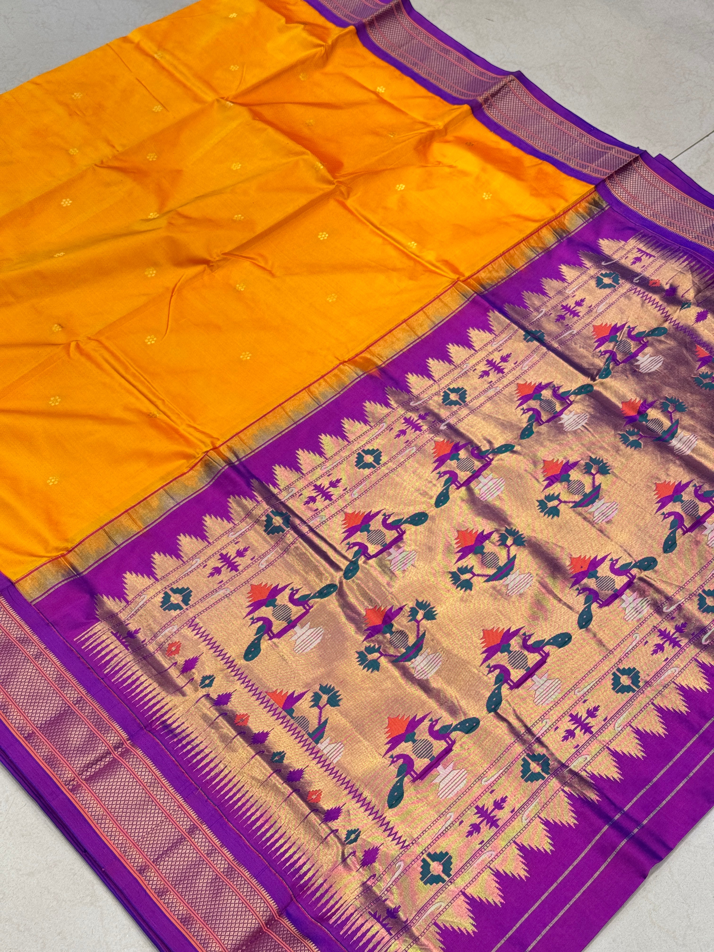 Yellow Violet Morbangdi Paithani Saree