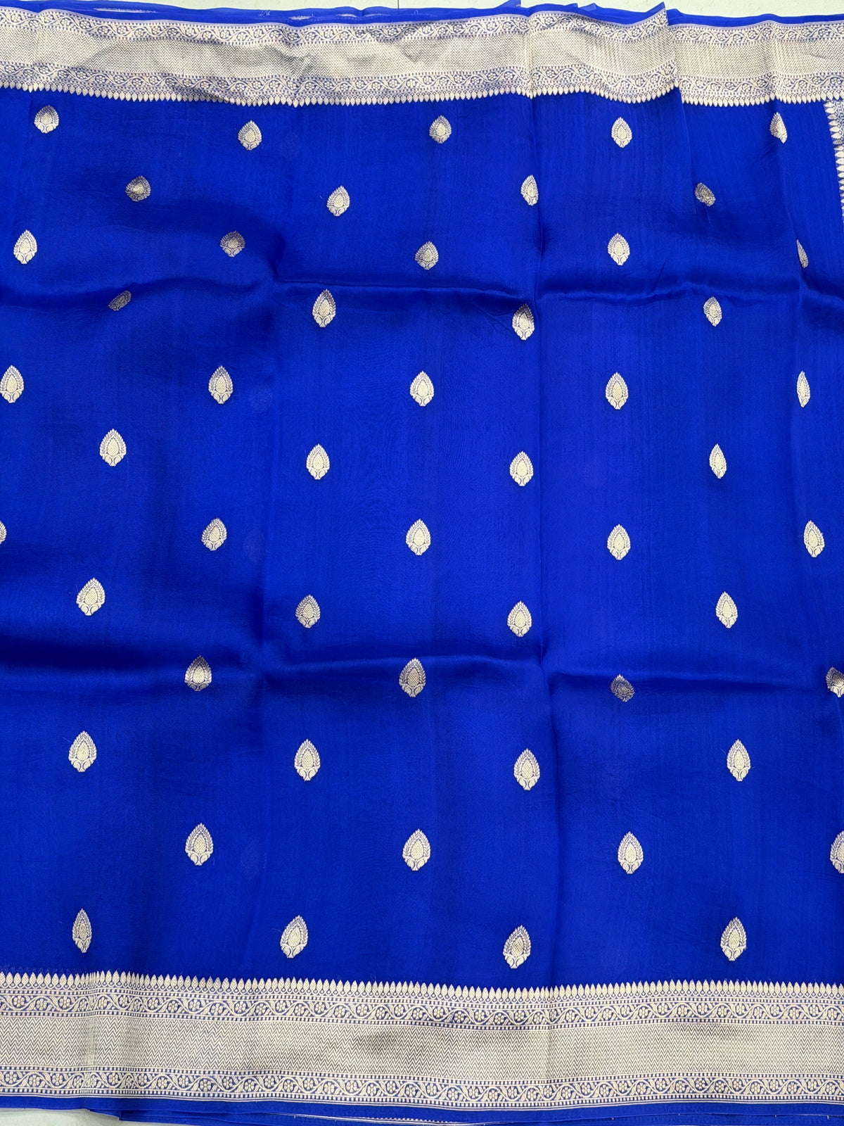 Royal Blue Keri Buttis Handloom Banarasi Kora Silk Saree