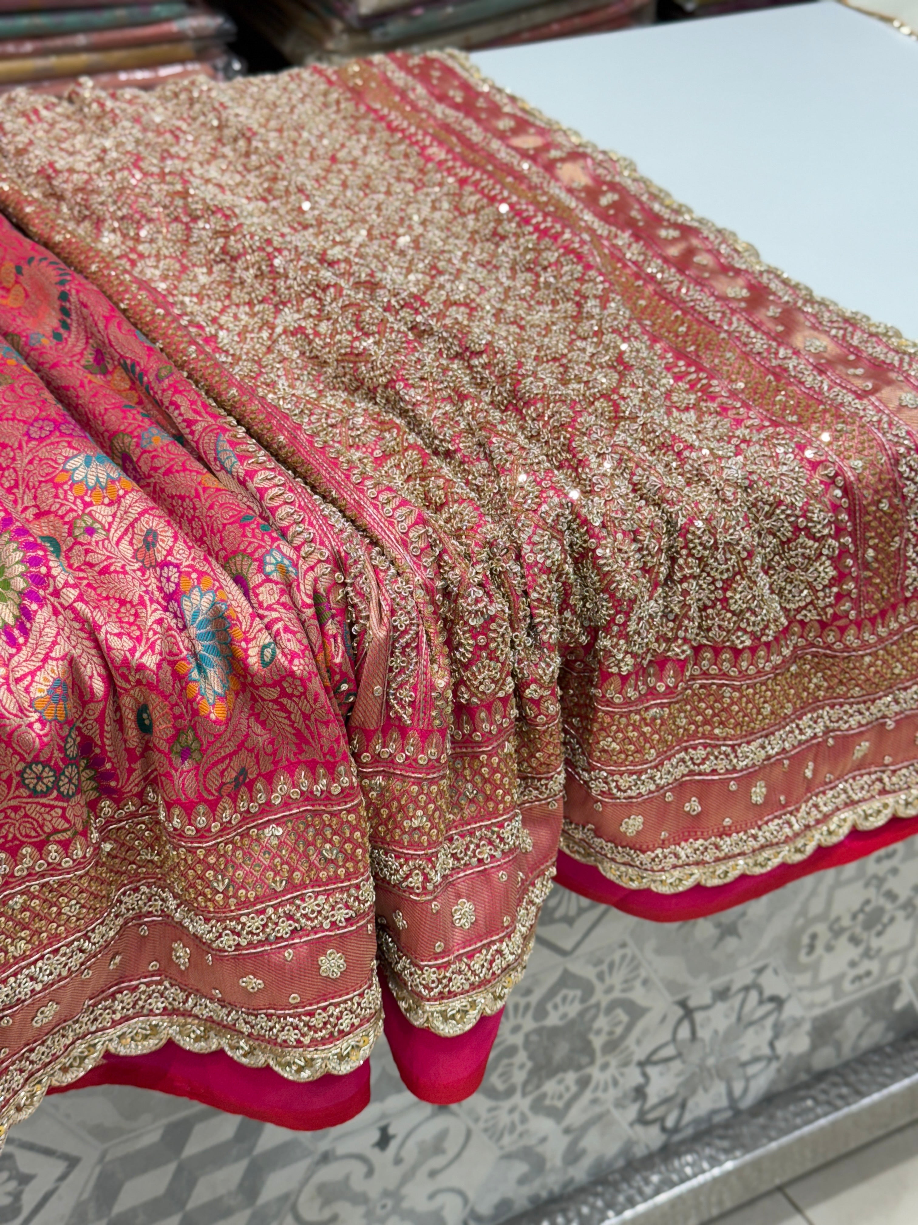 Rani Pink Banarasi Khinkhwab Zardosi Embroidery Saree