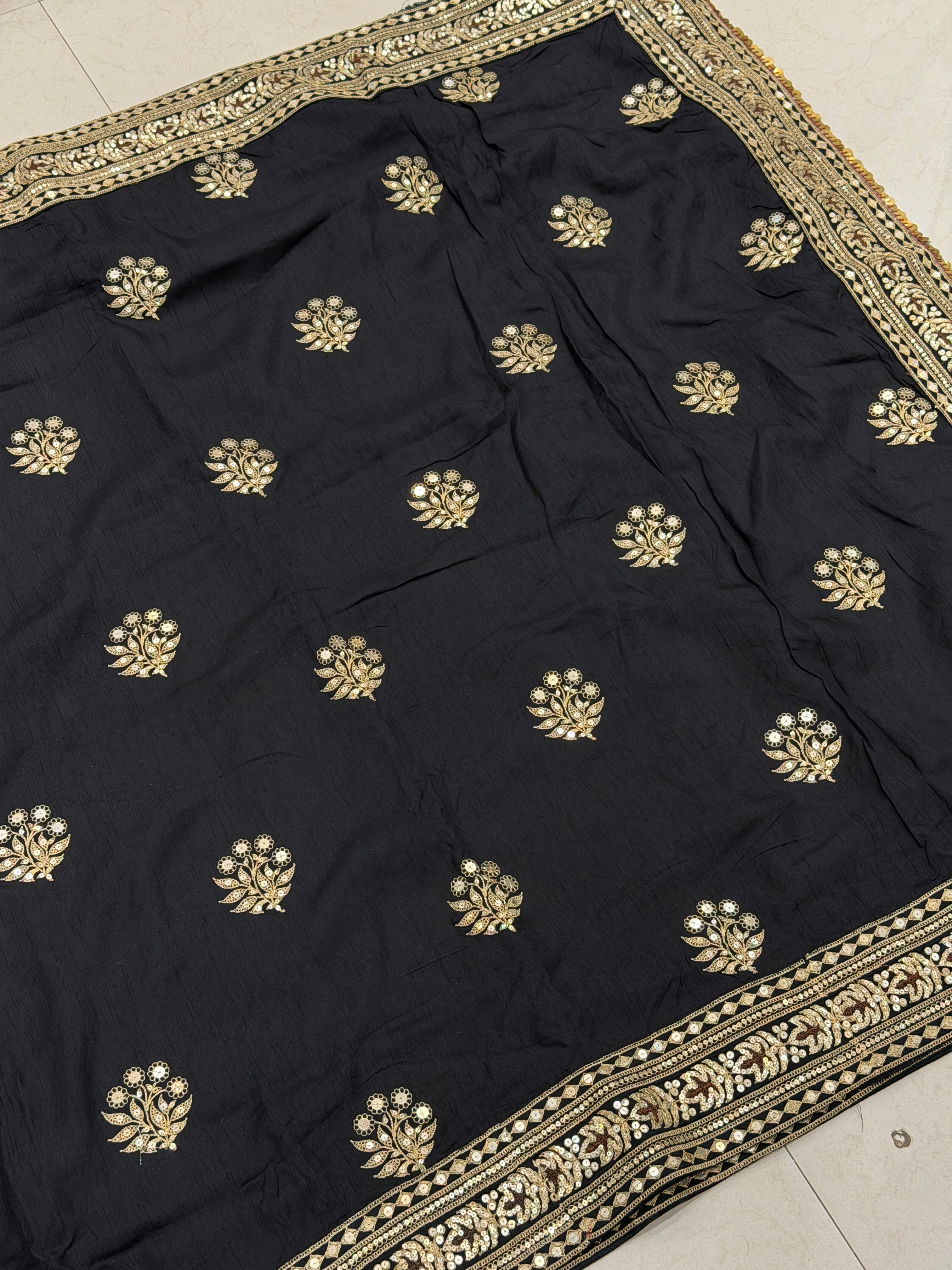 Black Marodi Embroidery Butta Sabyasachi Inspired Pure Silk Saree