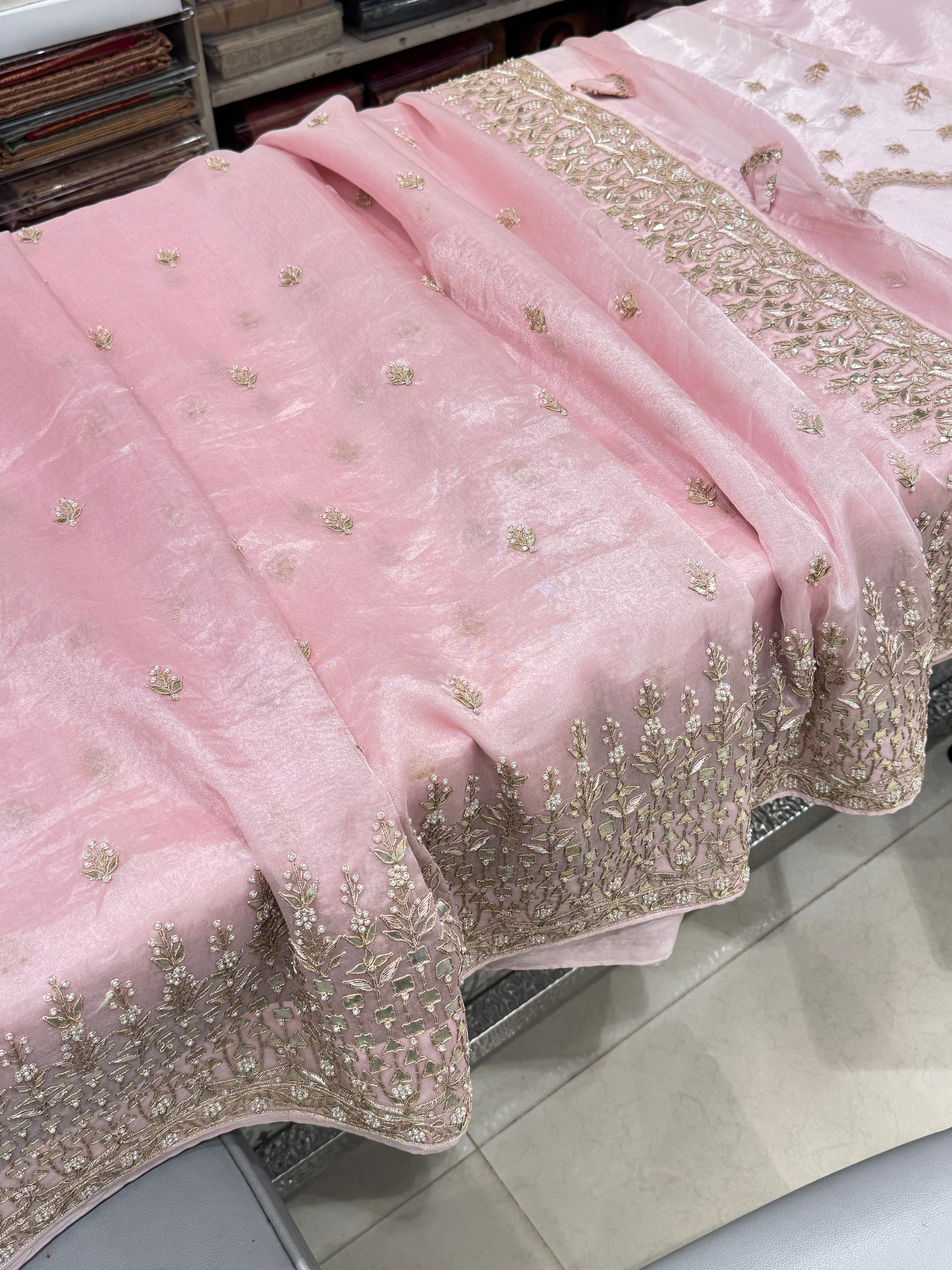 Pink Tissue Handloom Gotapatti Saree
