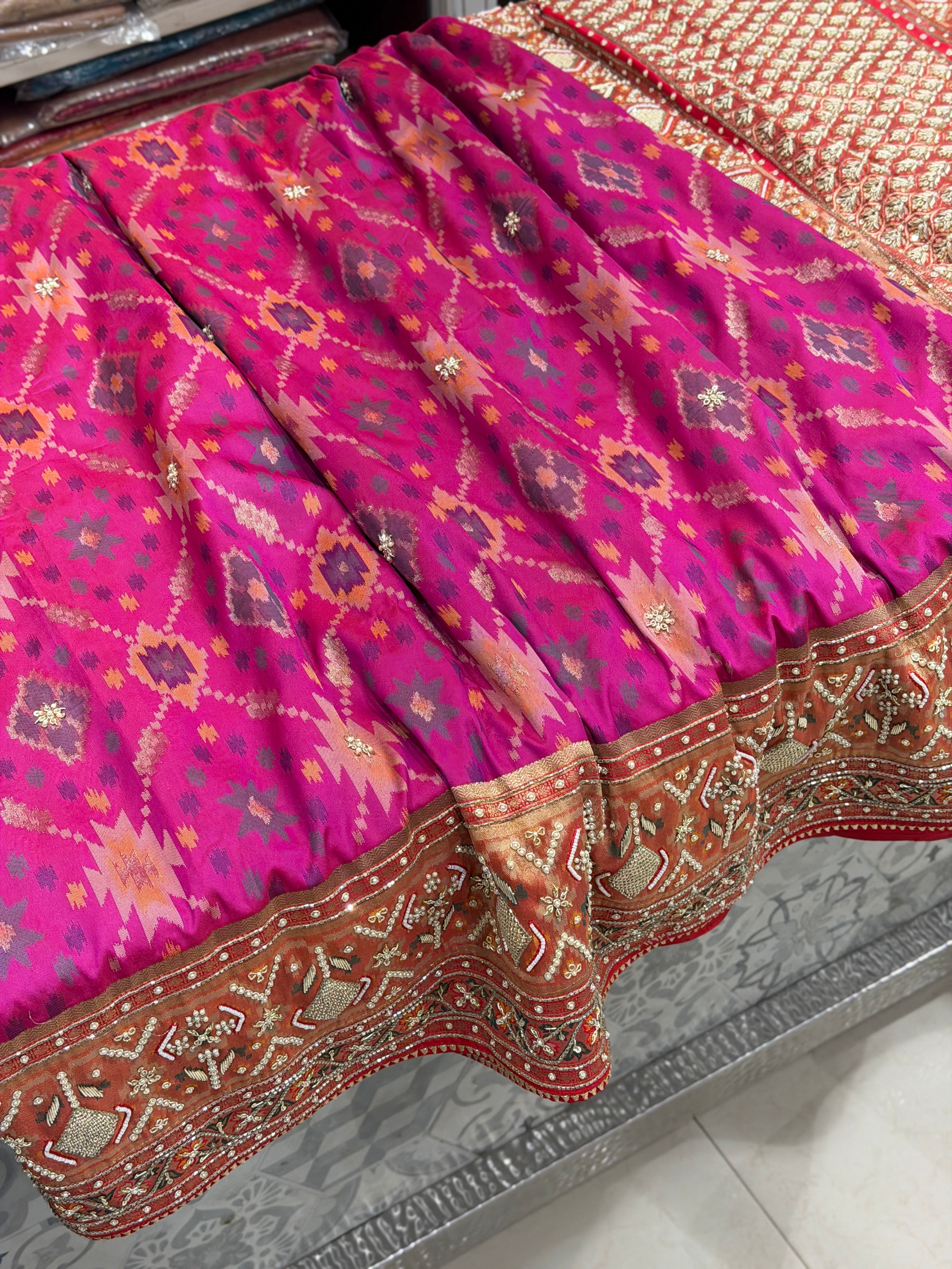 Wine Banarasi Ikat Patola Zardosi Hand Embroidery Saree
